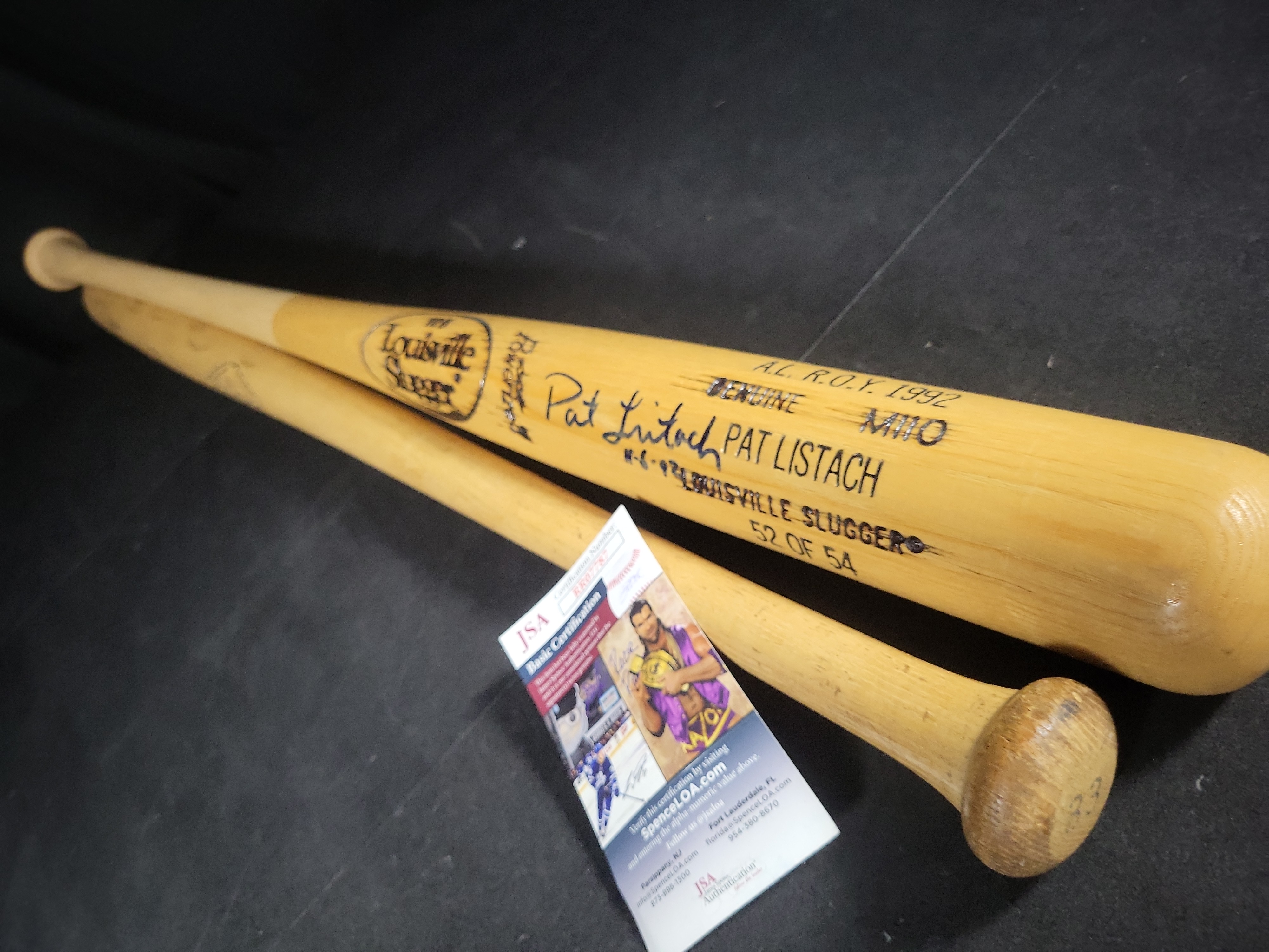I03115 | Two Professional Model Baseball Bats Including Signed Pat Listach Limited Edition Louisville Slugger and James Davenport Adirondack