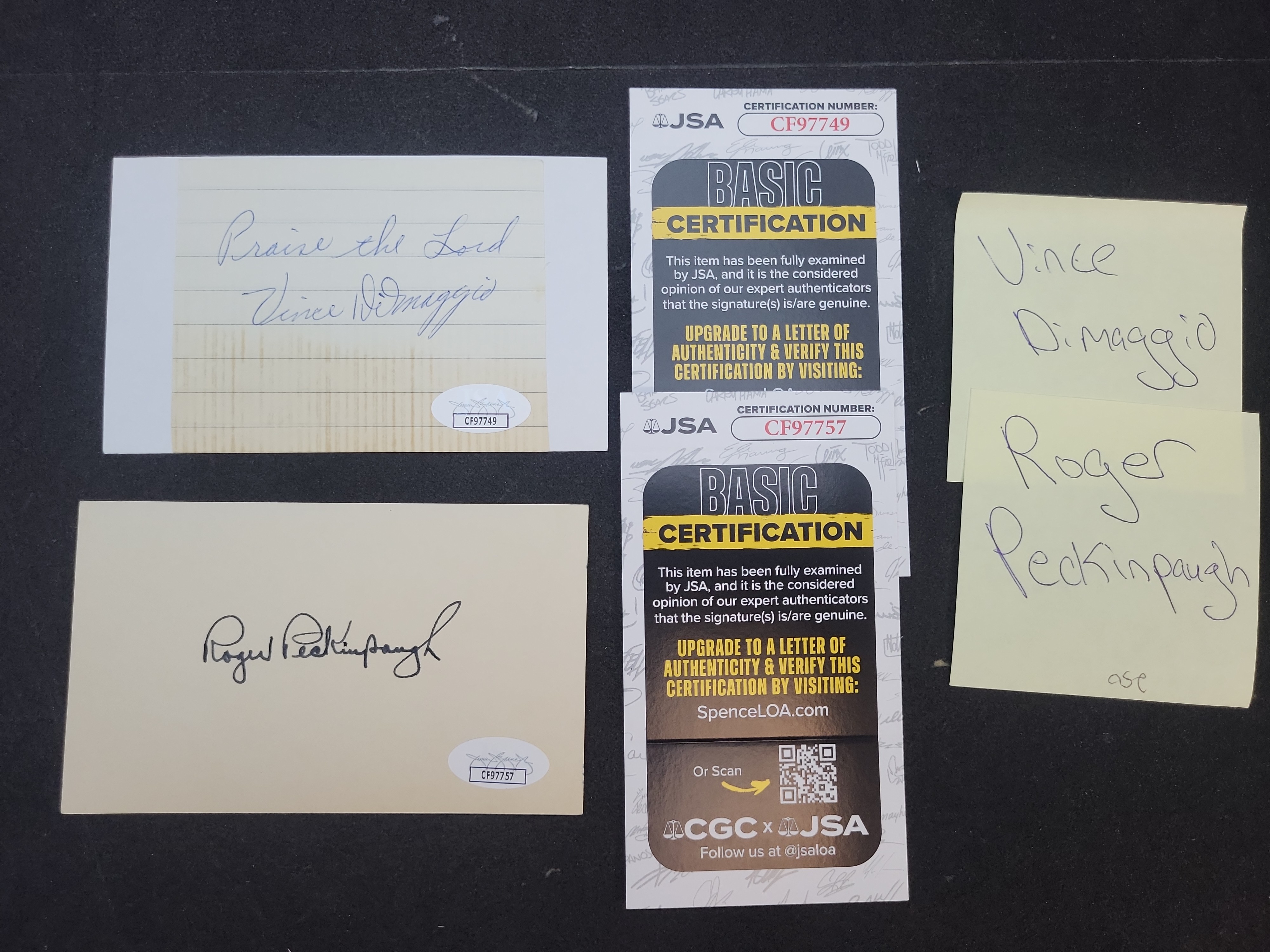 I03380 | Two MLB Authenticated Autographed Cut Signatures Vince DiMaggio and Roger Peckinpaugh JSA Certified