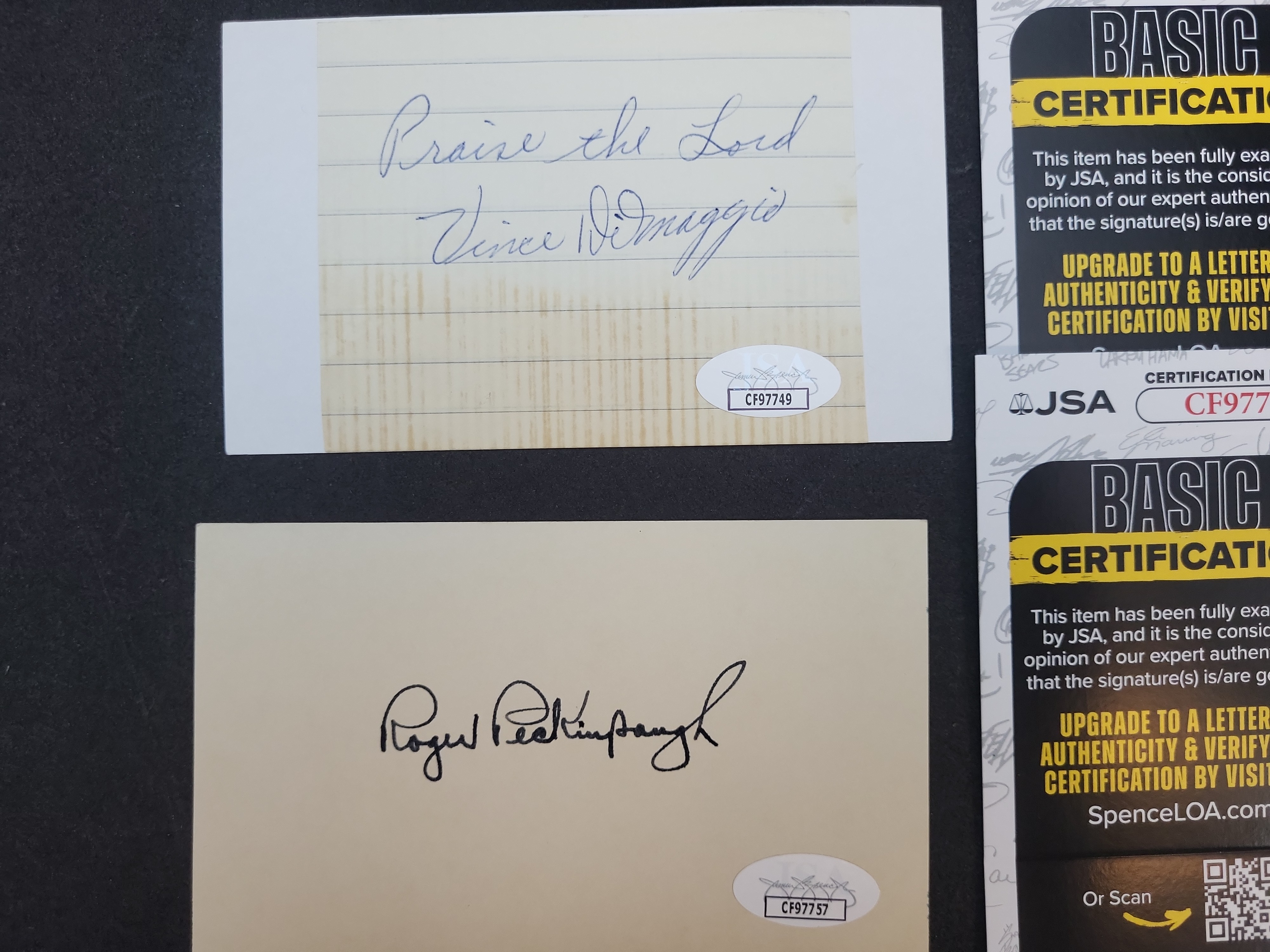 I03380 | Two MLB Authenticated Autographed Cut Signatures Vince DiMaggio and Roger Peckinpaugh JSA Certified