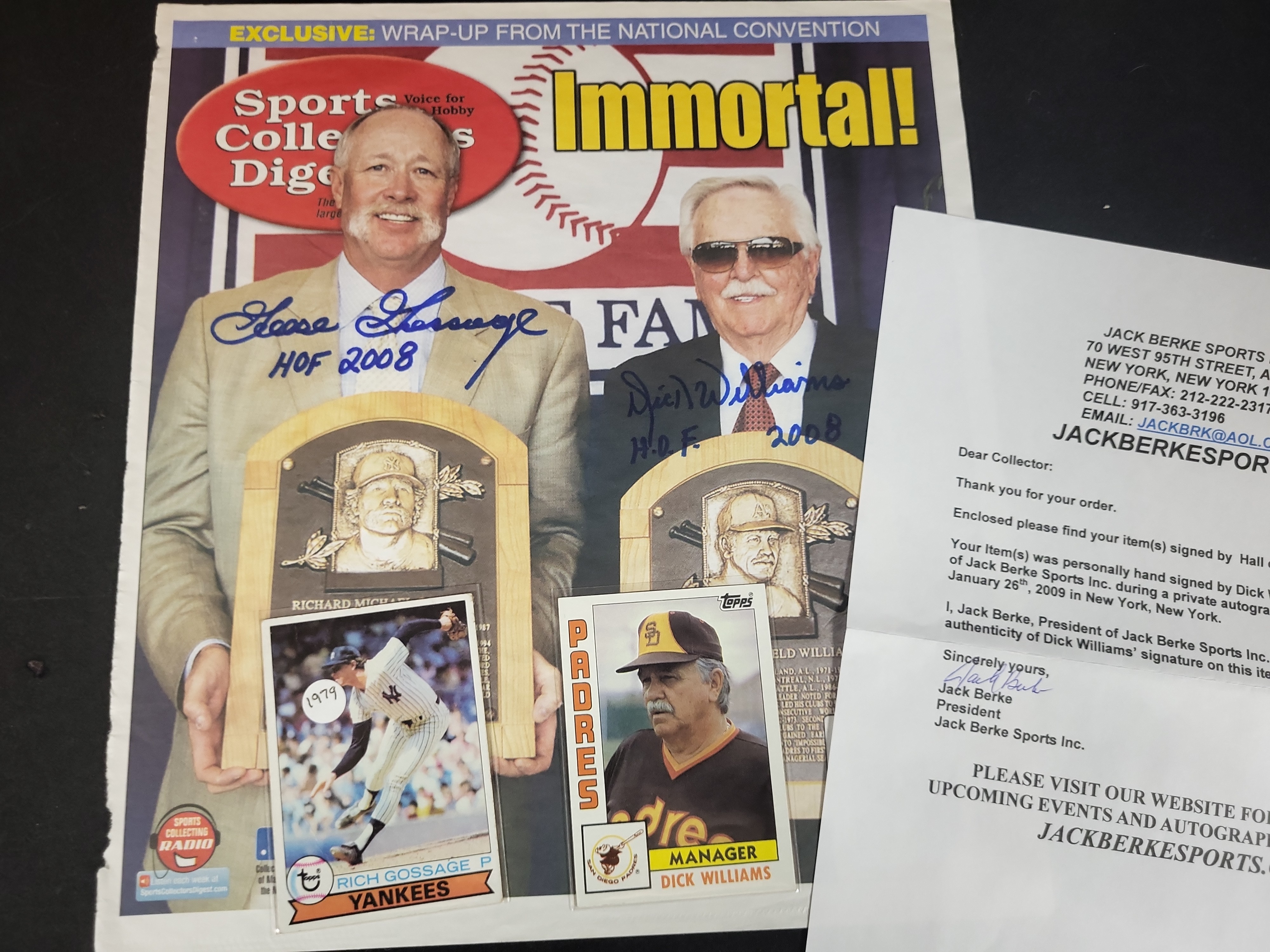 I03116 | An Assortment of Signed Sports Collectors Digest and Topps Memorabilia Featuring Goose Gossage and Dick Williams