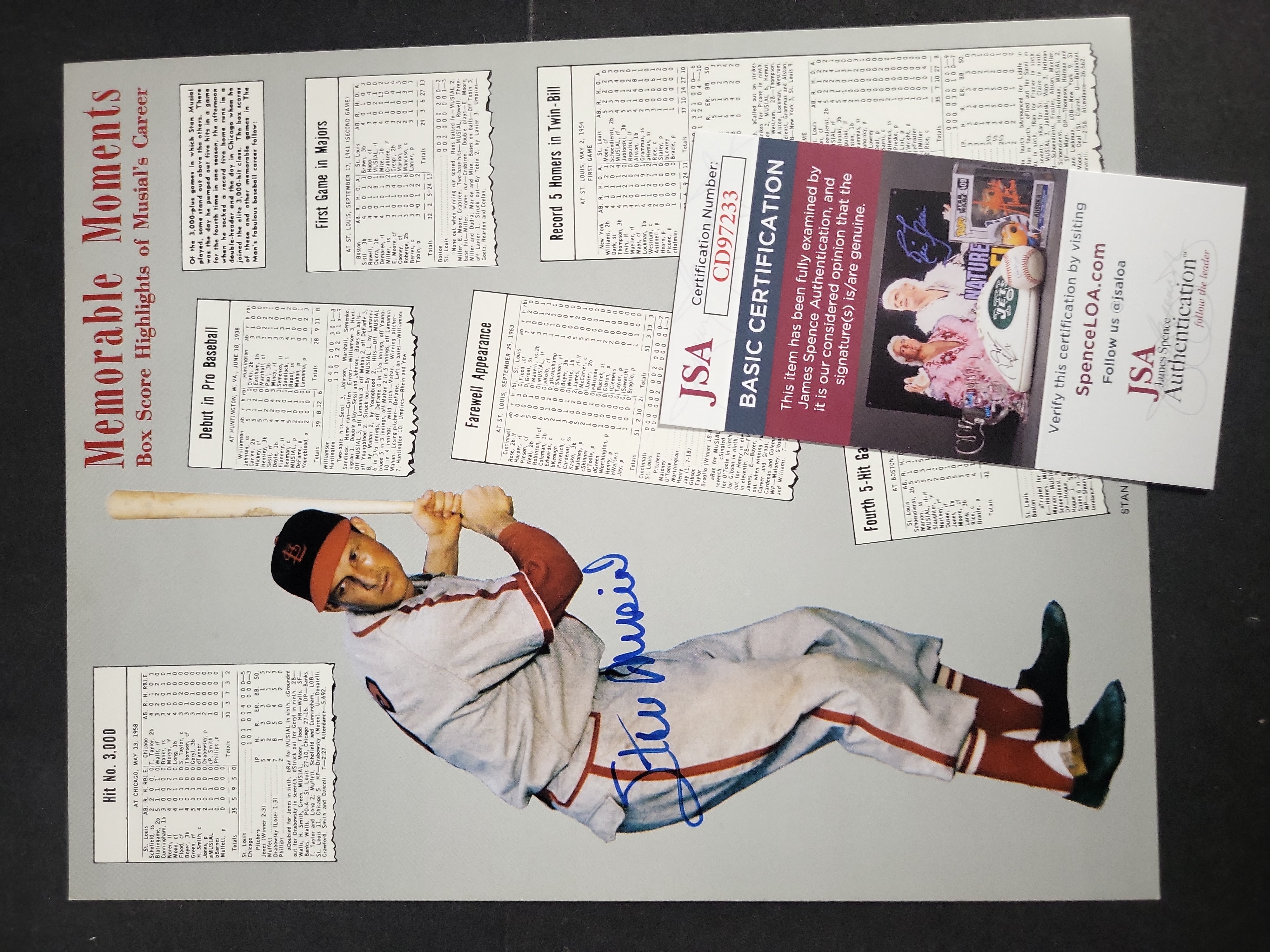 I03417 | Stan Musial Signed St. Louis Cardinals Memorable Moments 8x10 Print with JSA Authentication