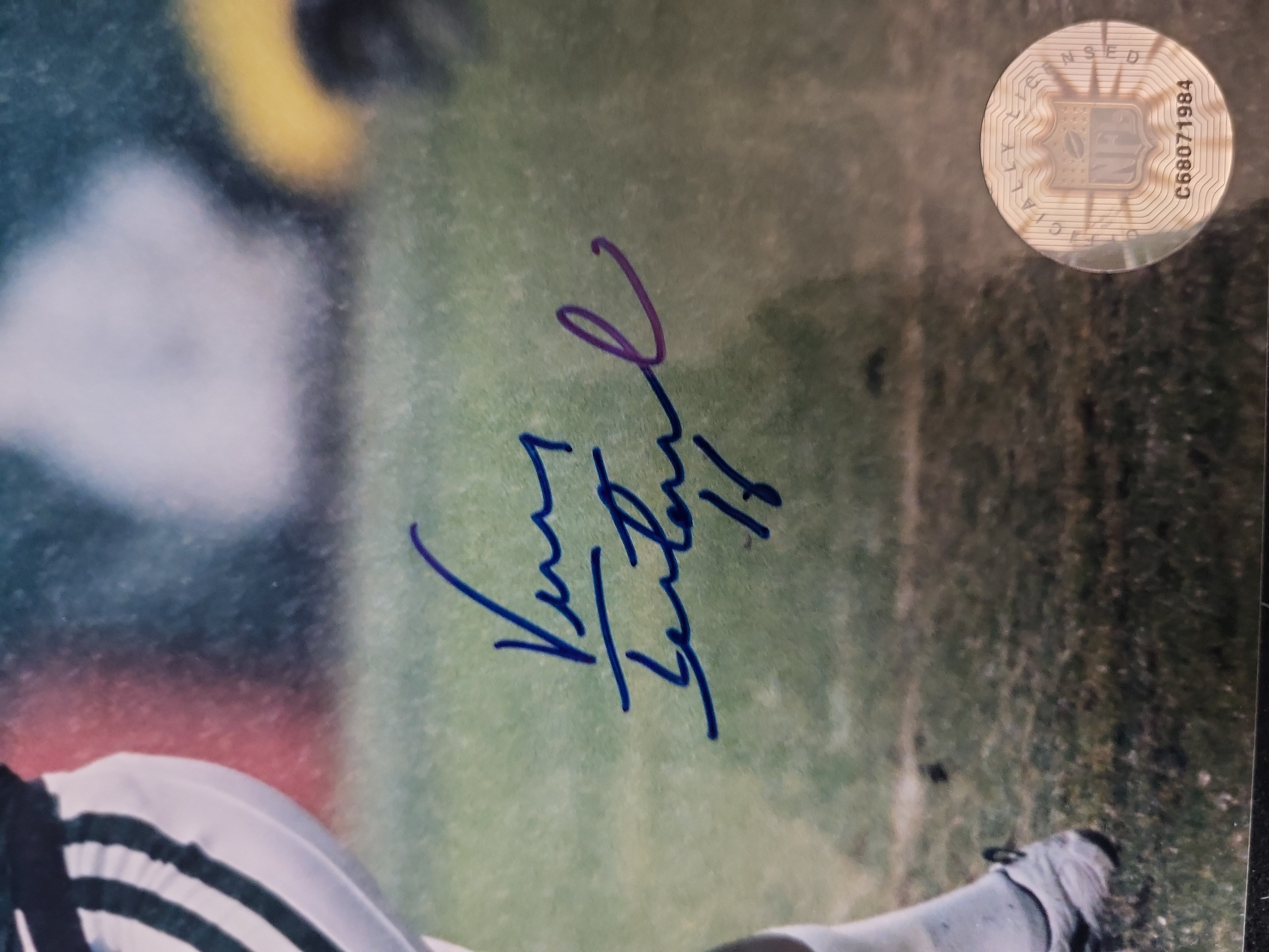 I01483 | Two New York Jets Autographed Photographs featuring Vinny Testaverde and Don Maynard