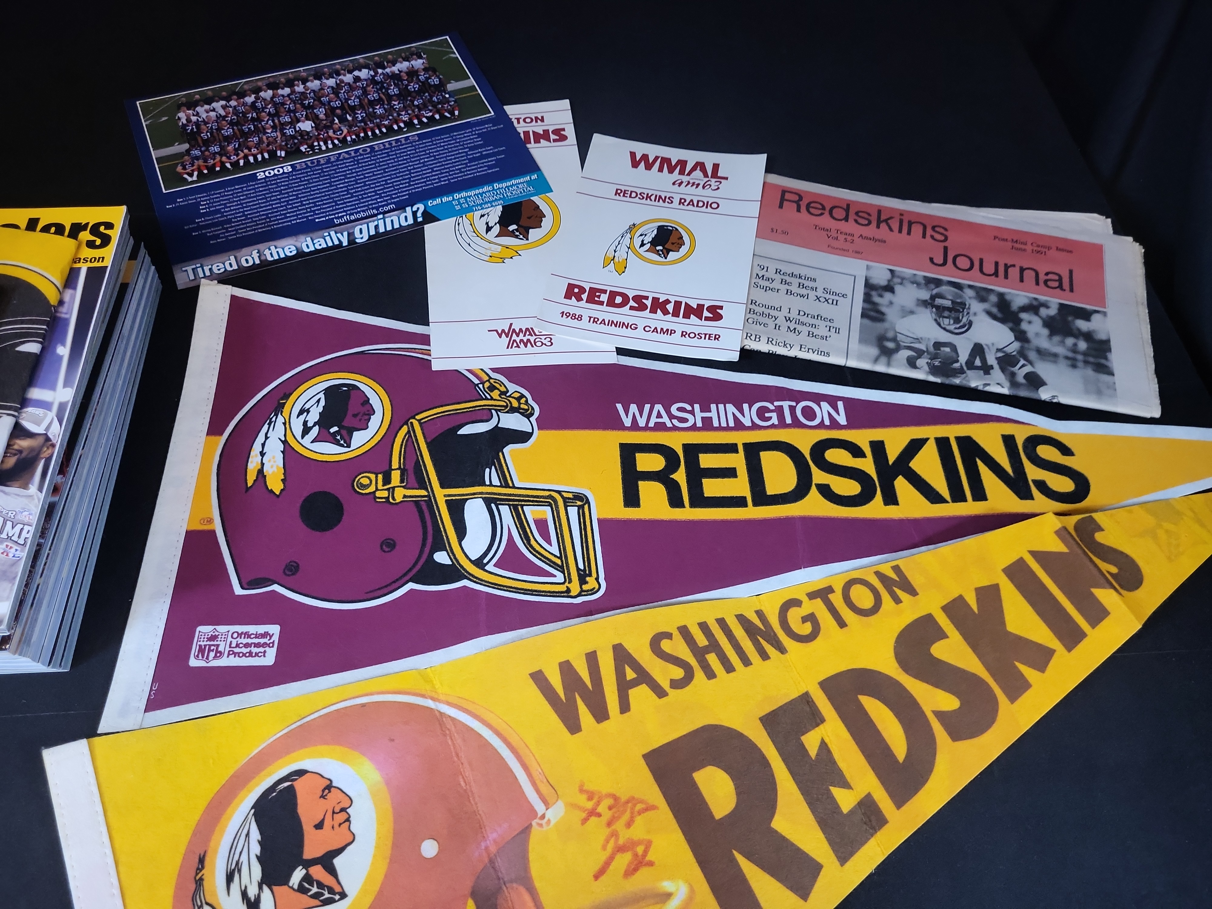 I03043 | An Assortment of NFL and Minor League Football Memorabilia Featuring Signed Washington Redskins Pennant