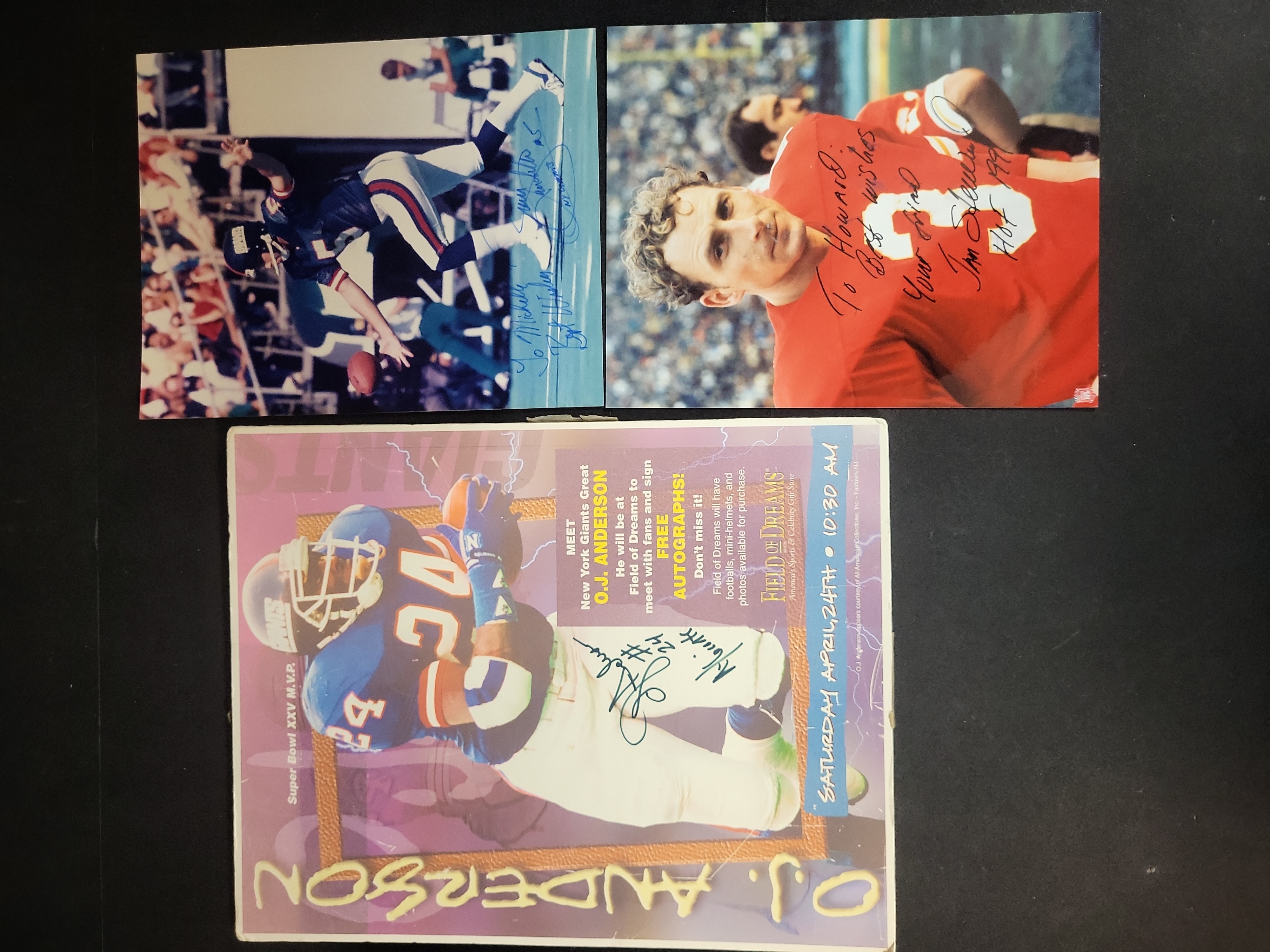 I03120 | A Trio of Autographed American Football Memorabilia Featuring Sean Landeta, Jan Stenerud, and O.J. Anderson