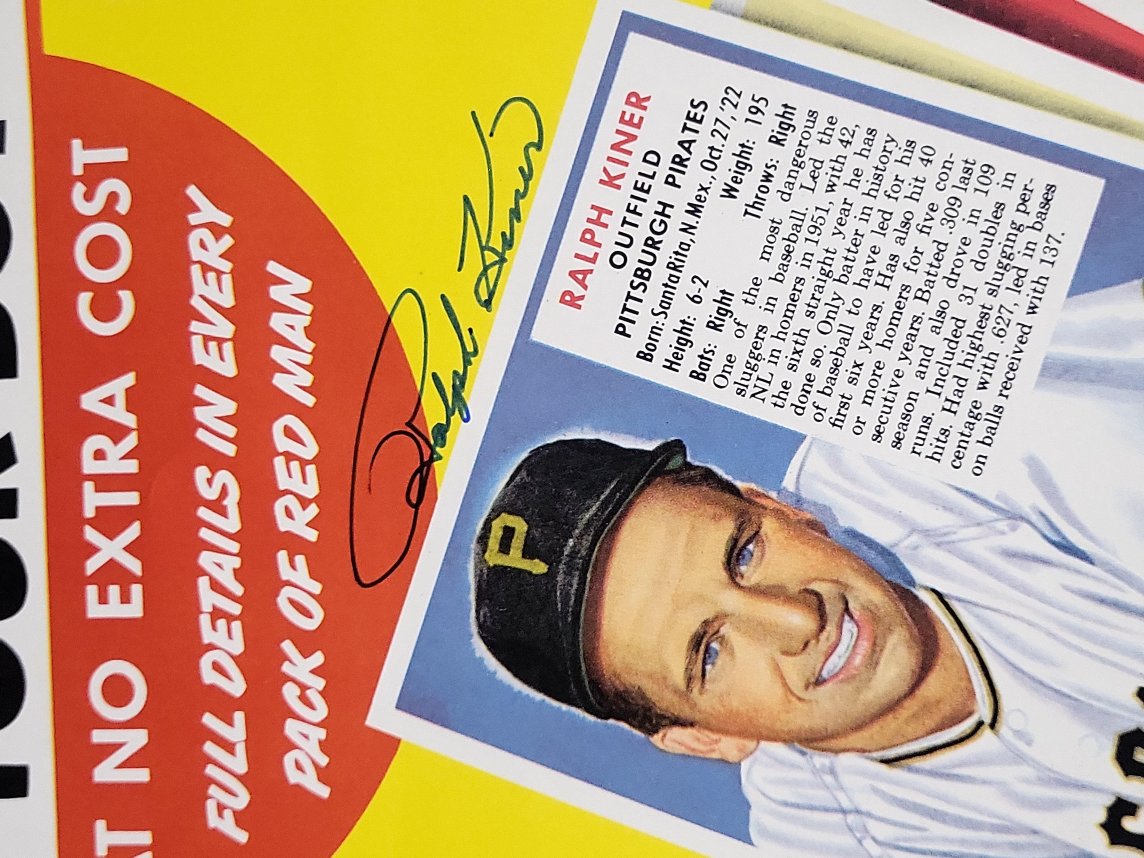 I03313 | Ralph Kiner Signed Red Man Tobacco Advertising Poster Print JSA Authenticated