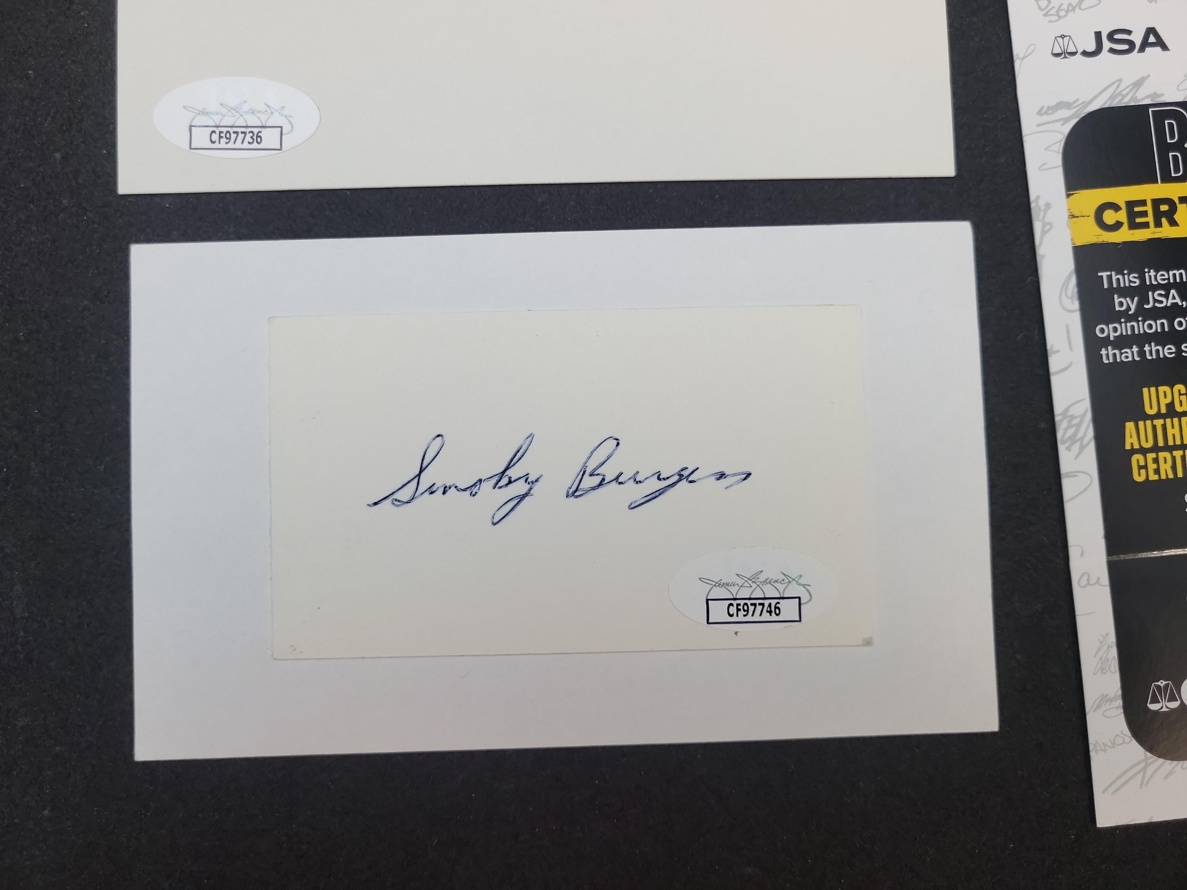 I03376 | Lot of Two JSA Authenticated Autographed Baseball Index Cards Max Lanier and Smoky Burgess