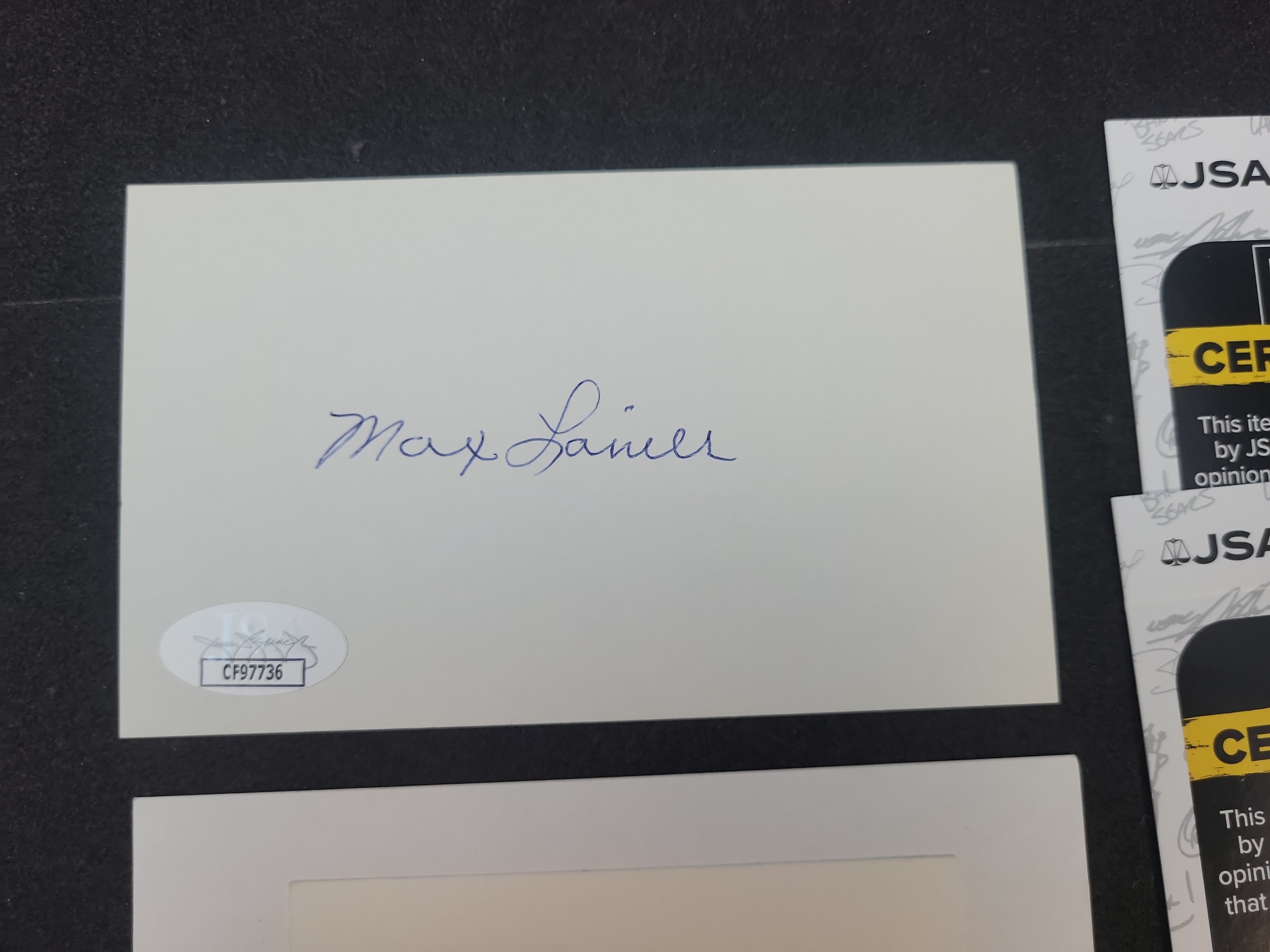 I03376 | Lot of Two JSA Authenticated Autographed Baseball Index Cards Max Lanier and Smoky Burgess