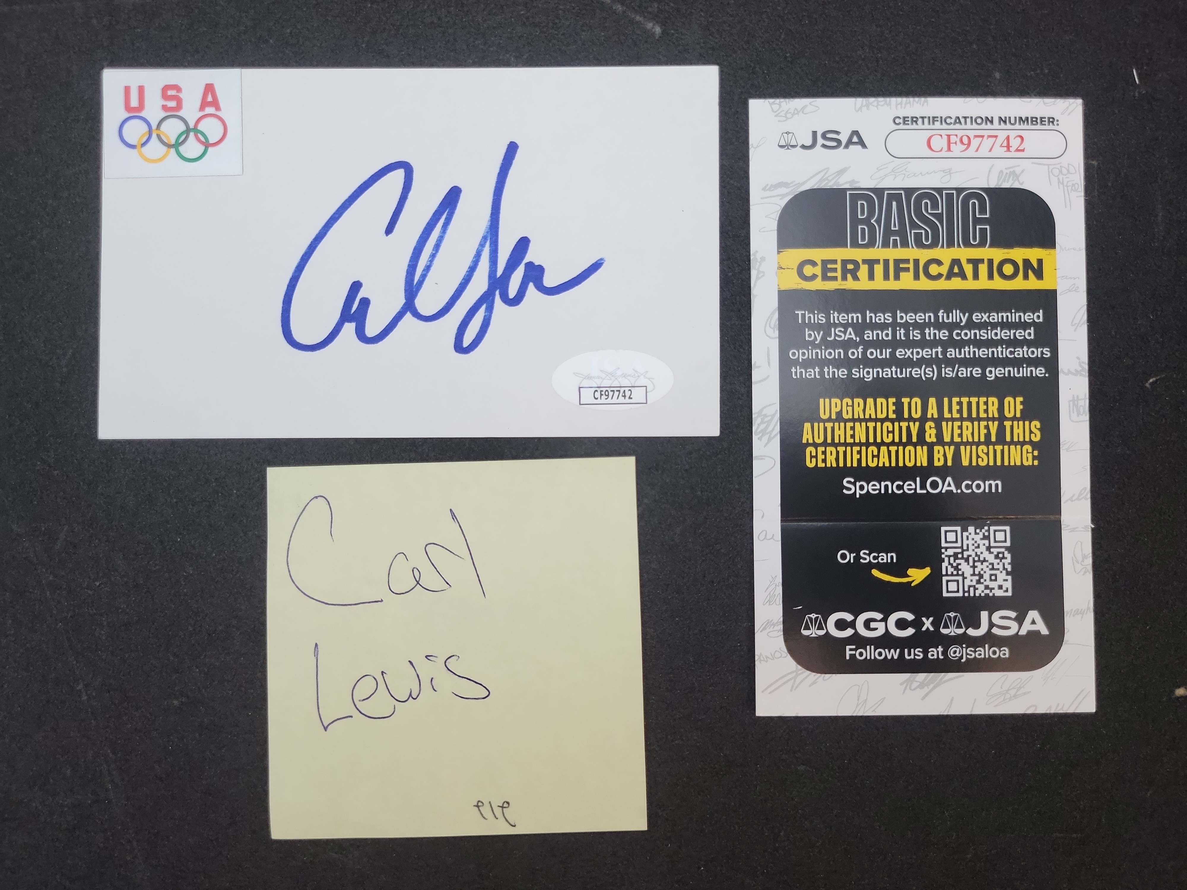 I03378 | Carl Lewis Autographed Team USA Olympic Card with JSA Authentication