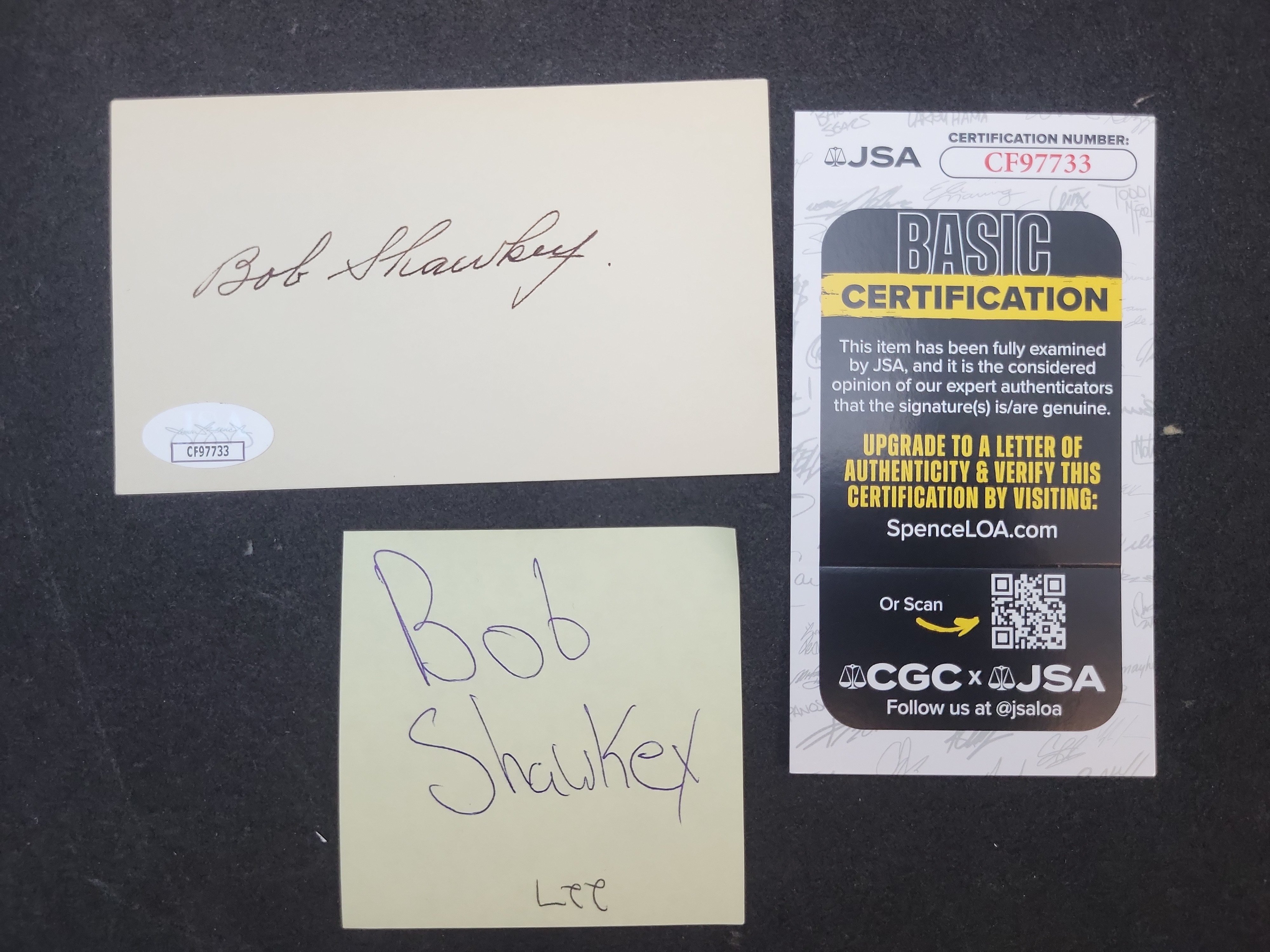 I03379 | Bob Shawkey Autographed Index Card with JSA Authentication