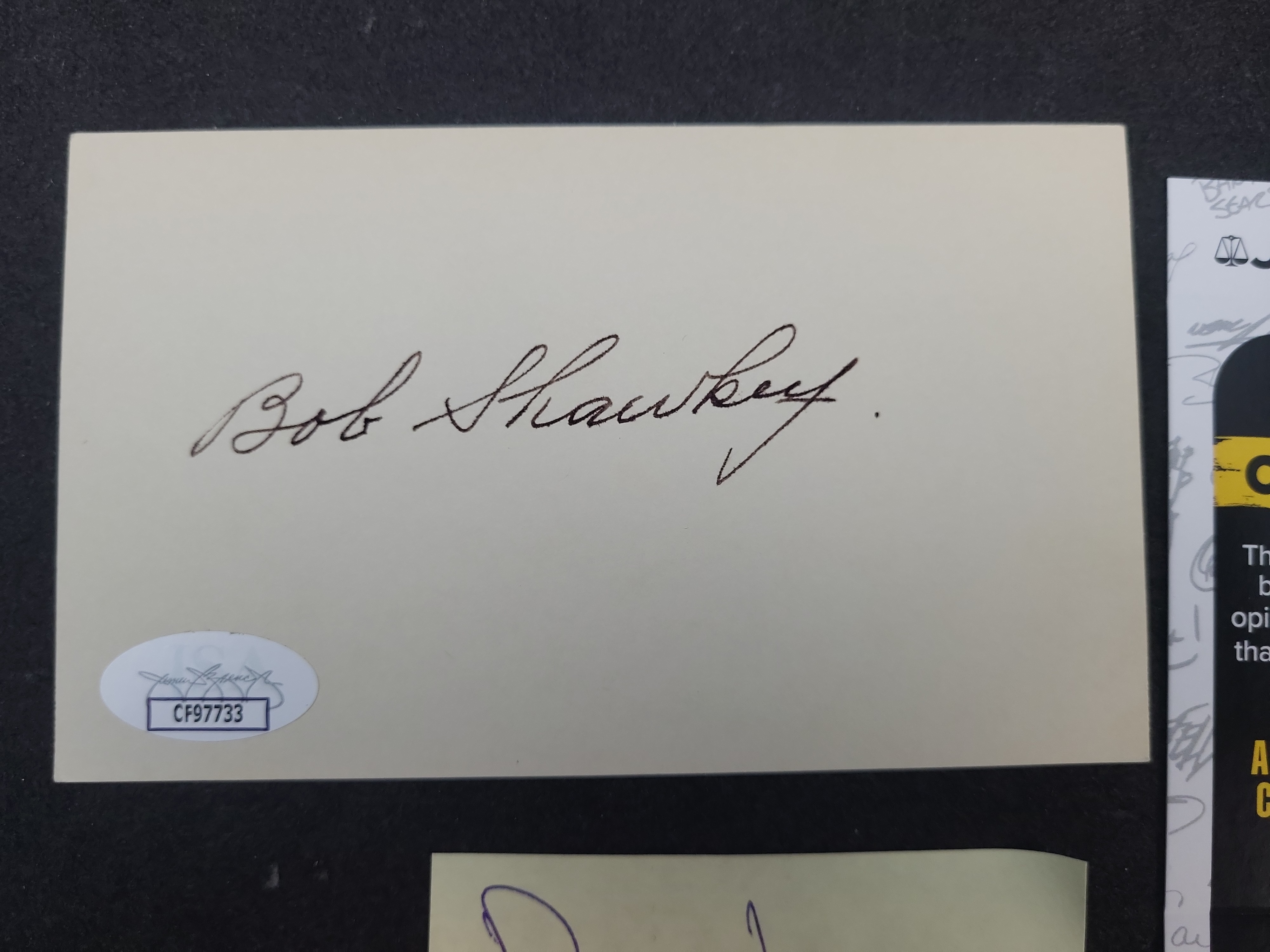 I03379 | Bob Shawkey Autographed Index Card with JSA Authentication