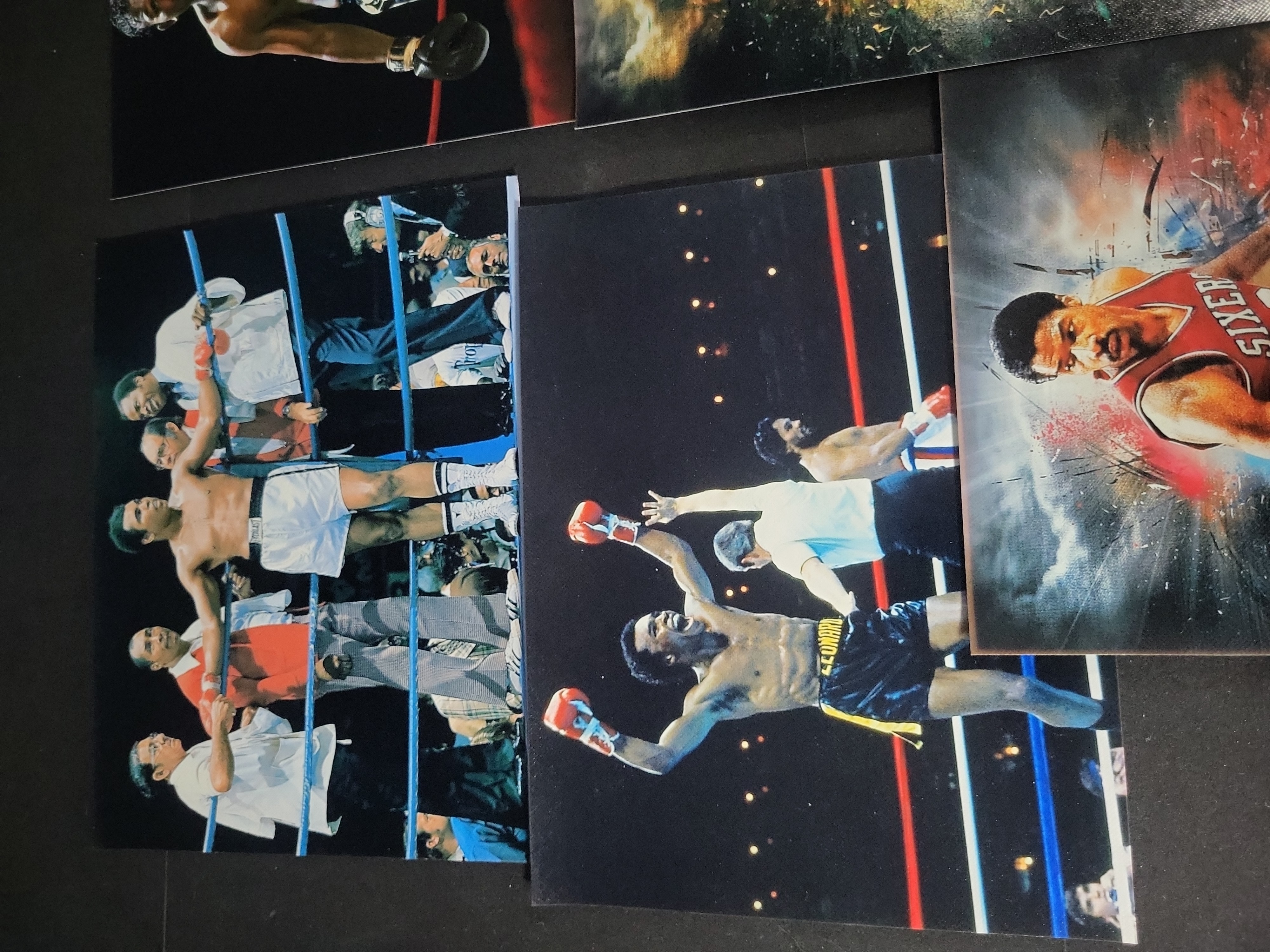 I01726 | A Collection of Five Sports Memorabilia Items Including Autographed NBA Art Prints and Boxing Photographs