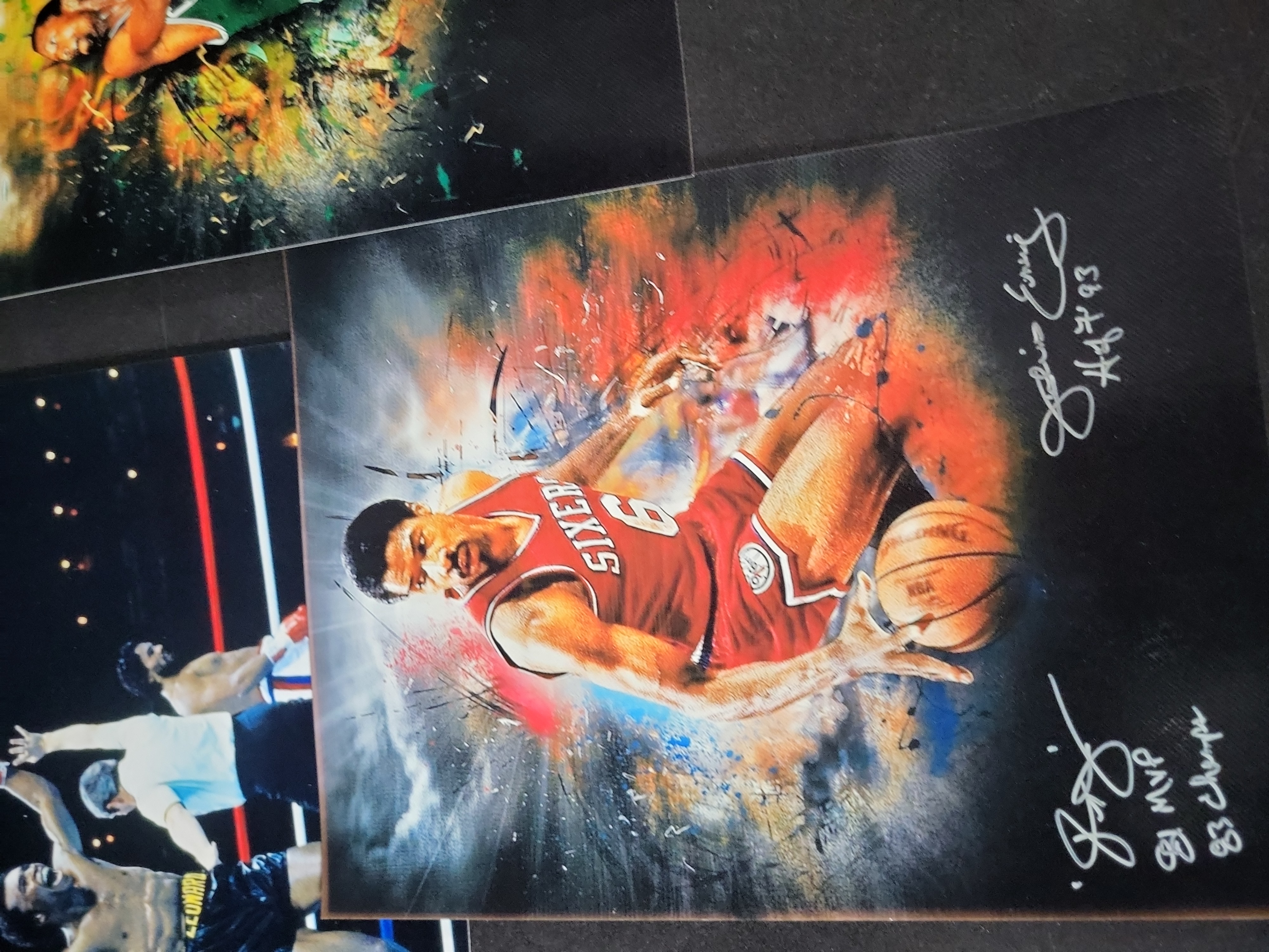 I01726 | A Collection of Five Sports Memorabilia Items Including Autographed NBA Art Prints and Boxing Photographs