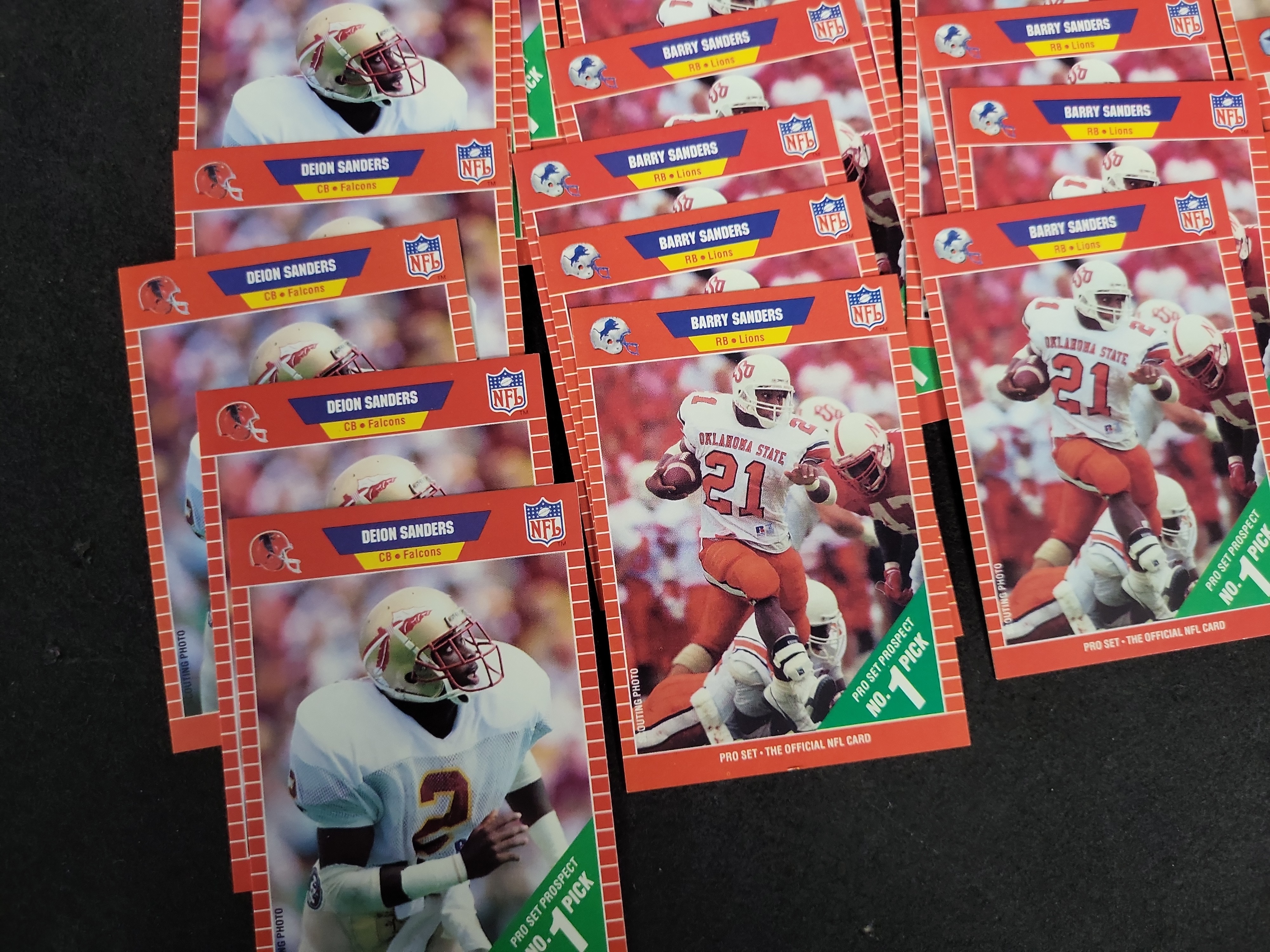 I03203 | Collection of 1989 Pro Set Football Rookie Cards featuring Barry Sanders, Troy Aikman, and Deion Sanders