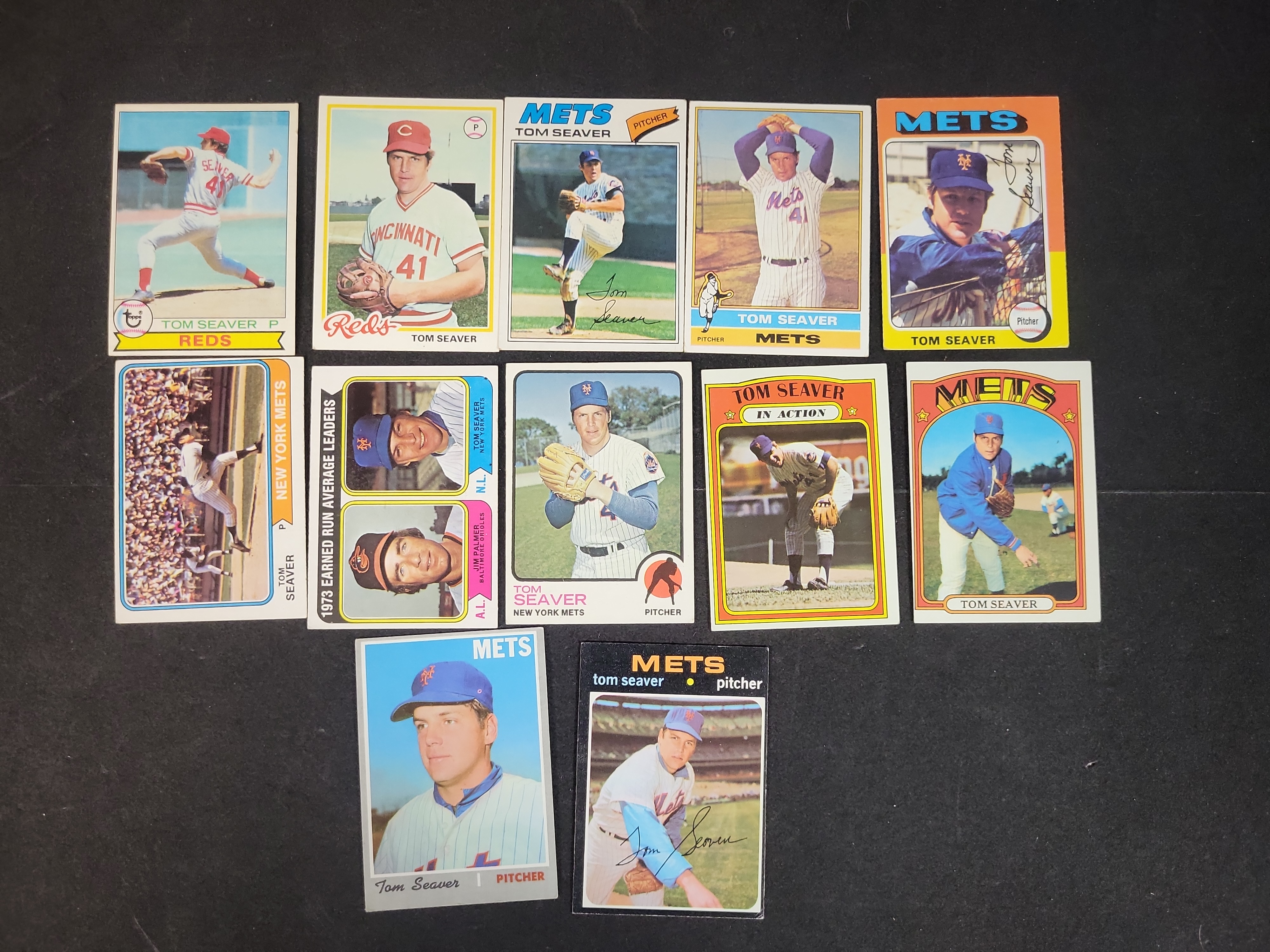 I03106 | A Collection of 12 Vintage Topps Tom Seaver Baseball Cards 1968-1978 New York Mets and Cincinnati Reds
