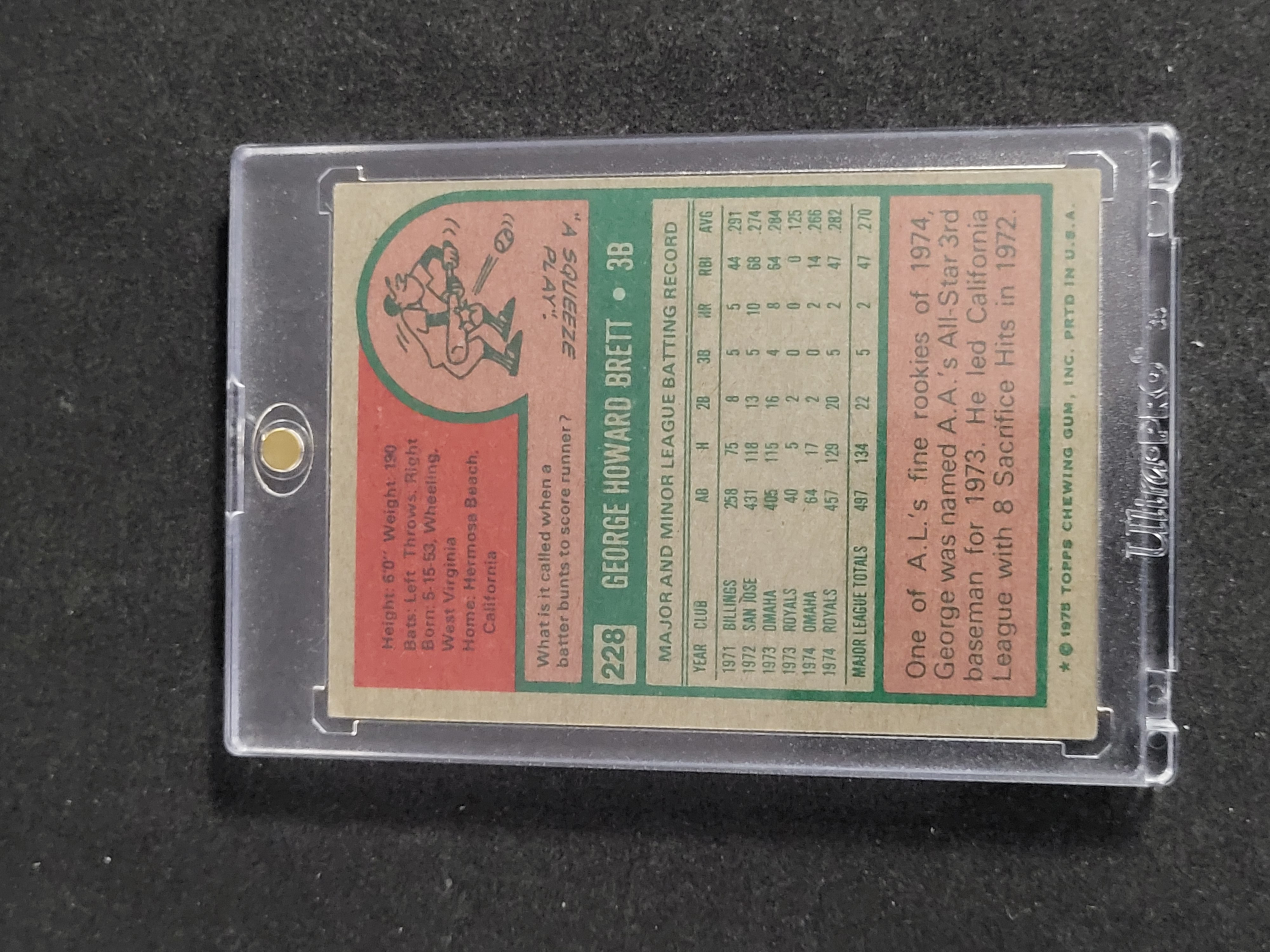 I02029 | 1975 Topps George Brett Rookie Card #228 Hand-Signed