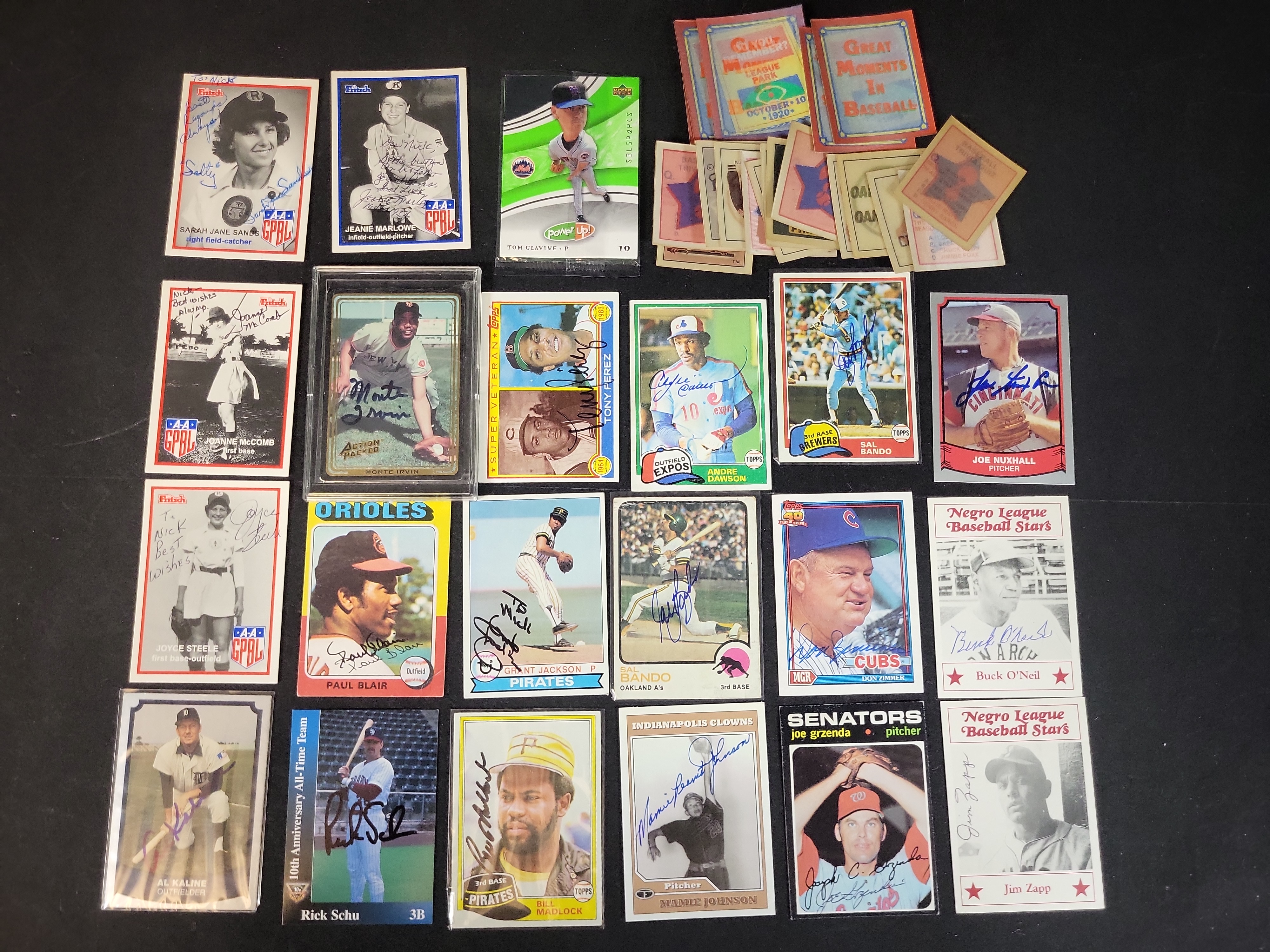 I03081 | A Collection of Approximately 21 Autographed Baseball Cards and Novelty Inserts Featuring MLB, Negro League, and A-A GPBL Players