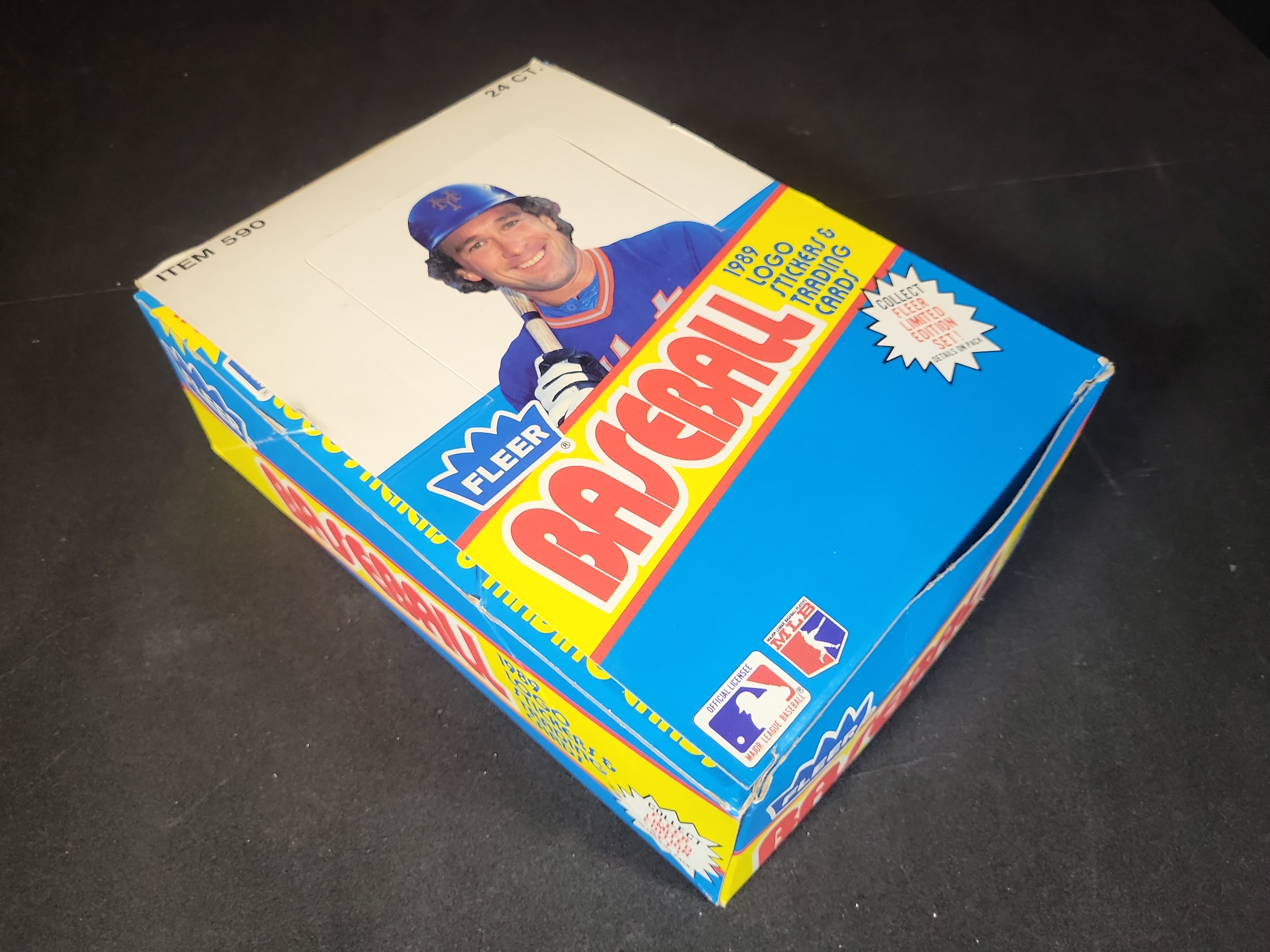I03247 | 1989 Fleer Baseball Logo Stickers and Trading Cards Cello Box of 24 Packs with Visible Ken Griffey Jr. Rookie Card