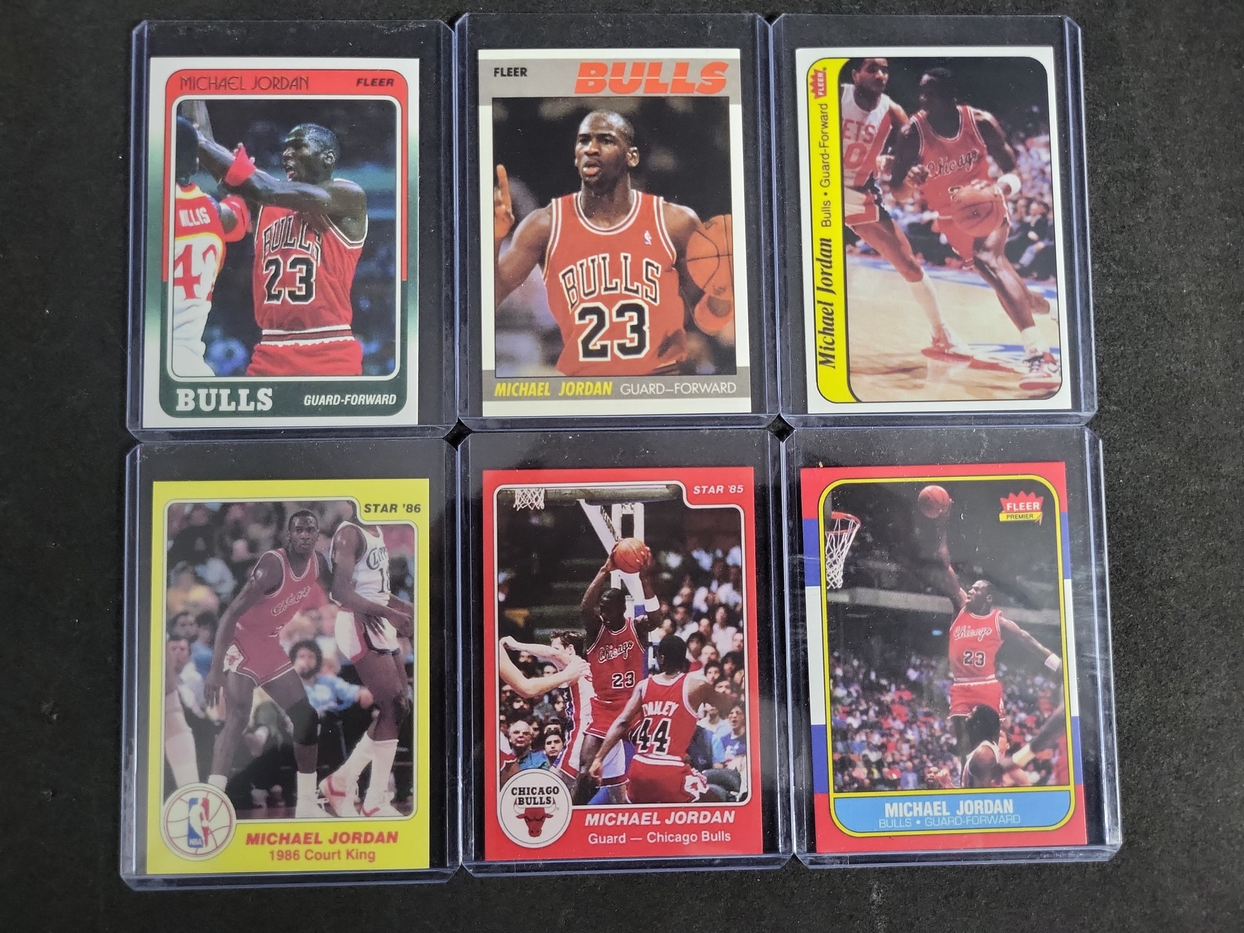 I03293 | Six REPRINT Michael Jordan Vintage Basketball Trading Cards Including 1986-87 Fleer