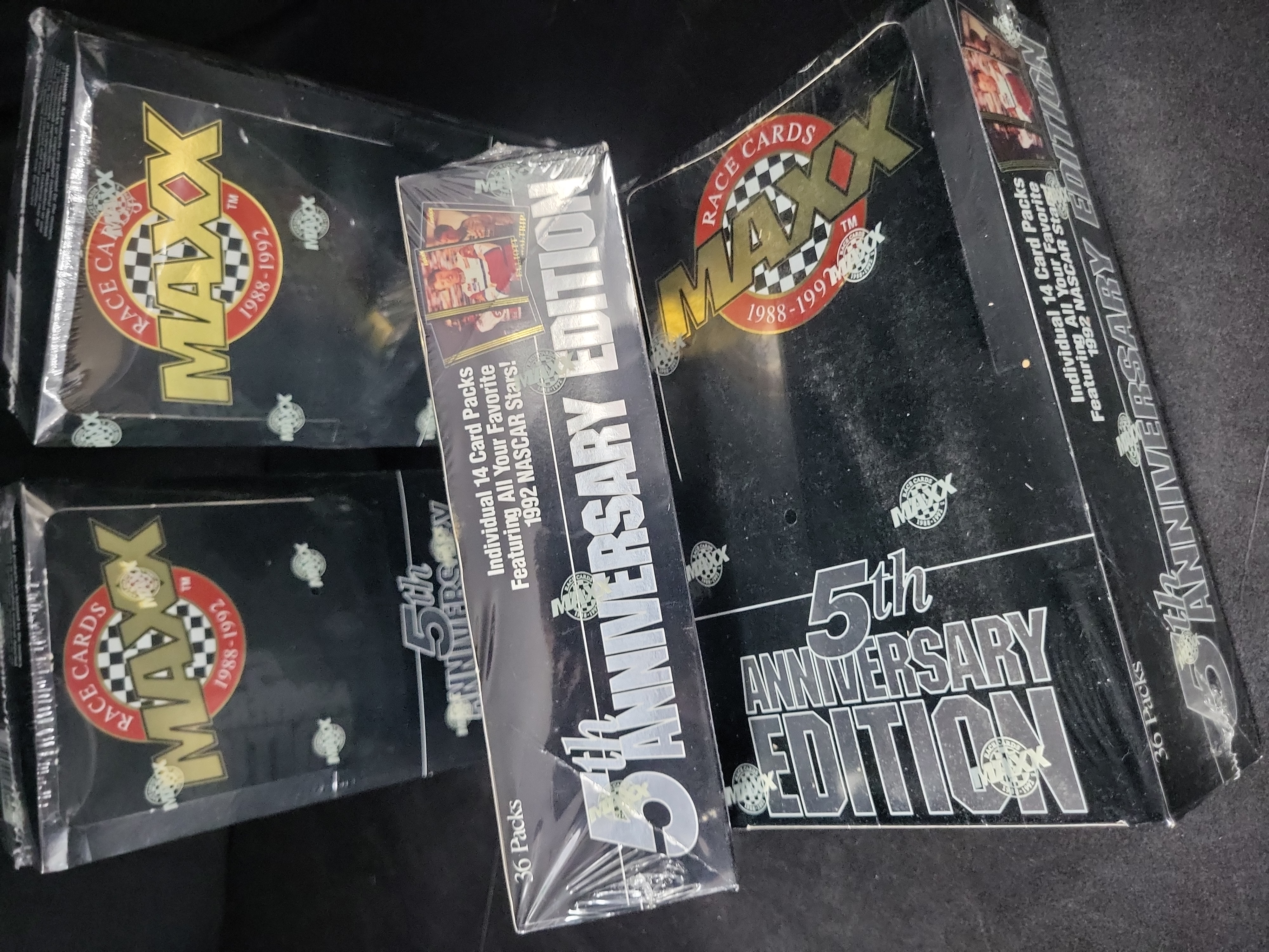 I03218 | Lot of Four (4) 1992 Maxx NASCAR 5th Anniversary Edition Factory-Sealed Card Boxes