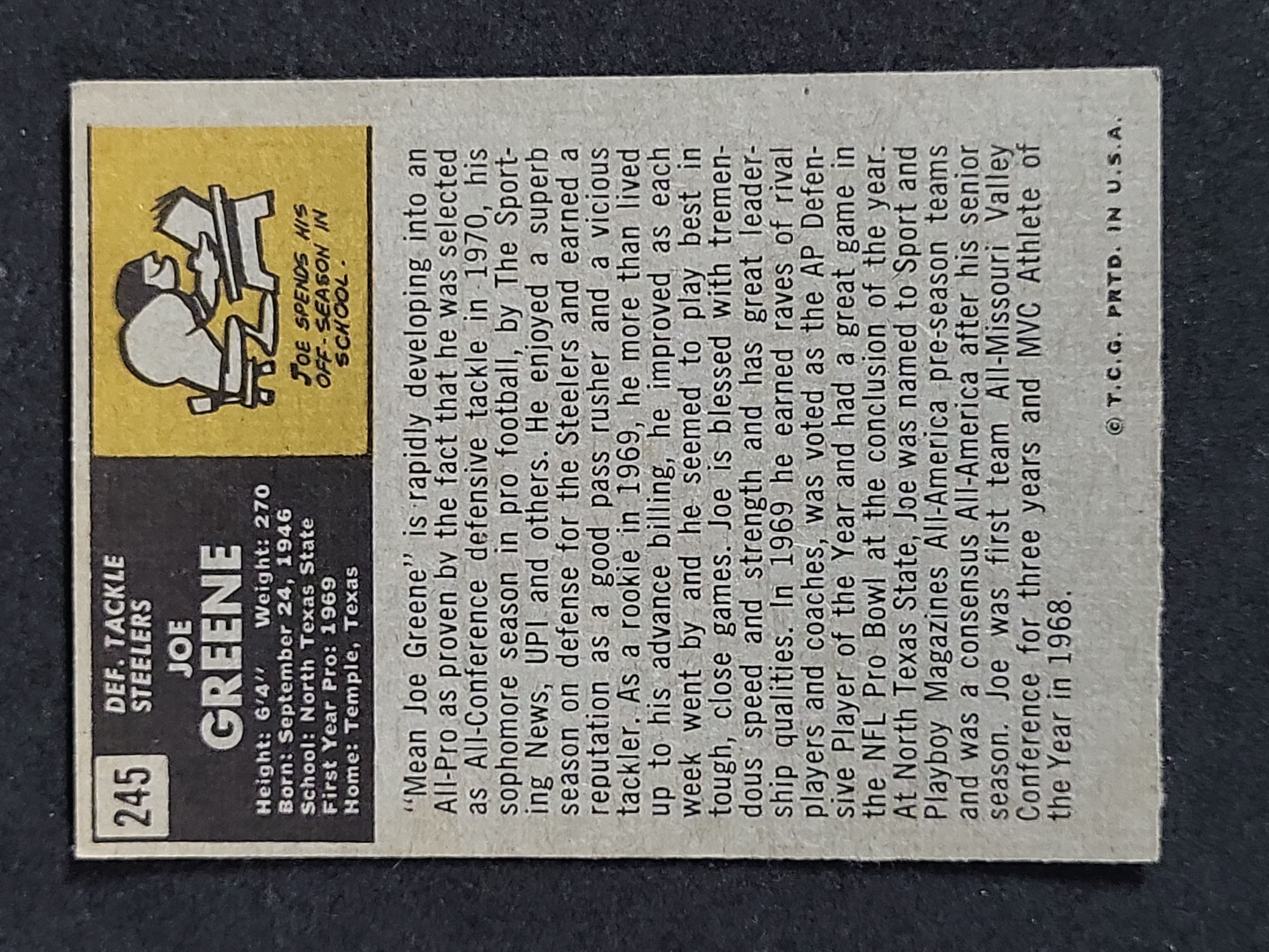 I03880 | 1971 Topps #245 Joe Greene Pittsburgh Steelers Rookie Card