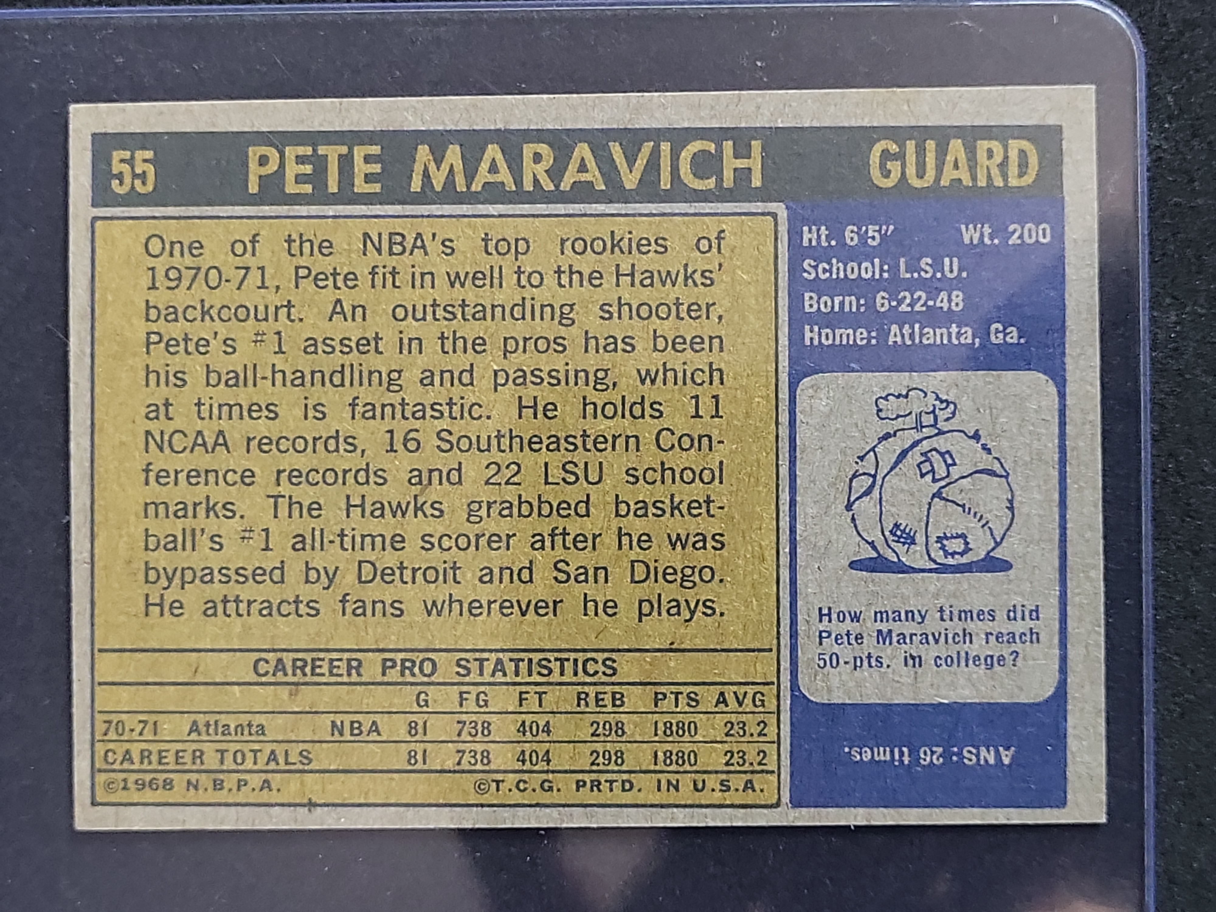 I03885 | 1971-72 Topps Pete Maravich #55 Atlanta Hawks Basketball Card