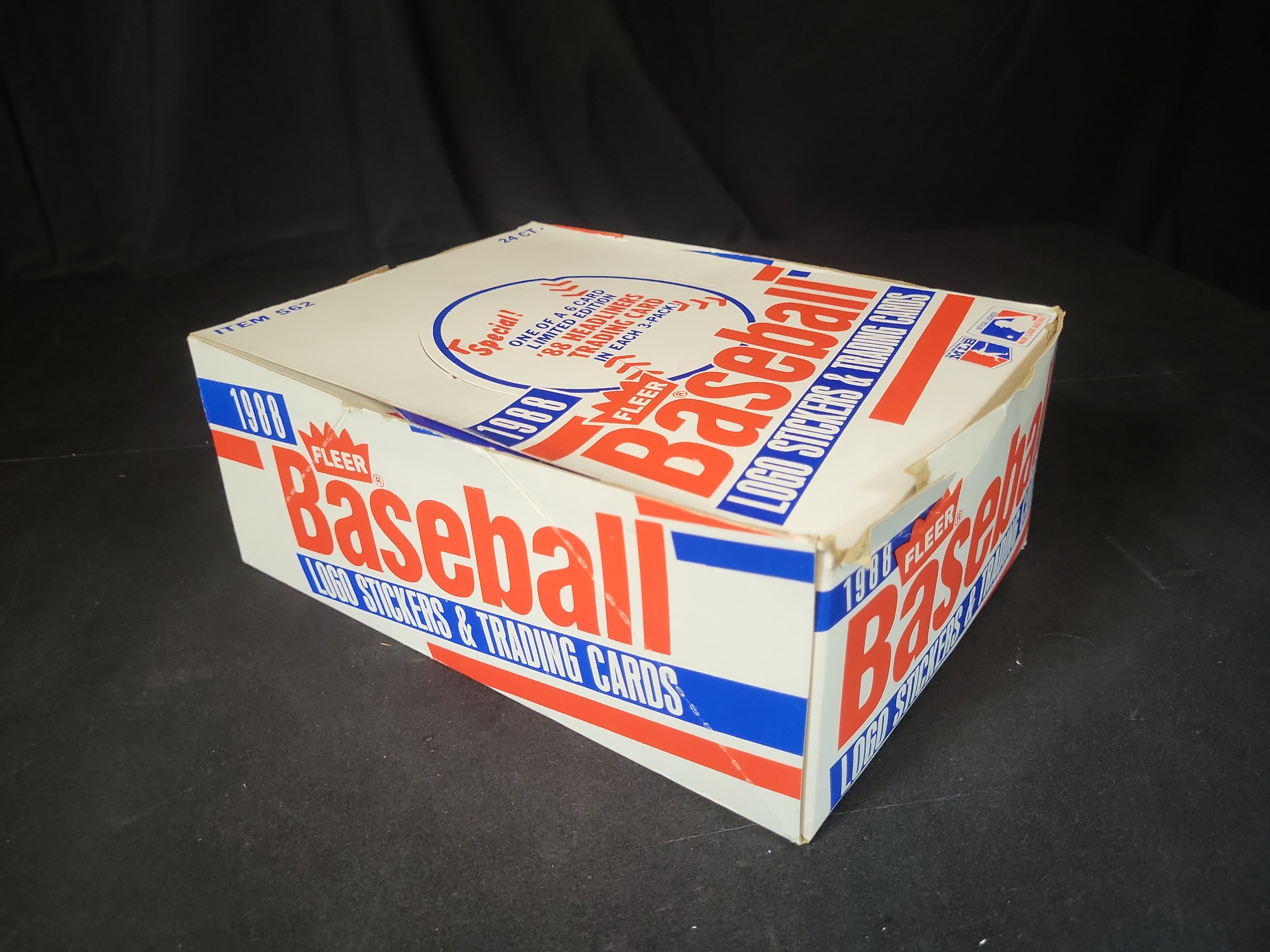 I03246 | 1988 Fleer Baseball Logo Stickers and Trading Cards Opened Display Box with Unopened Packs