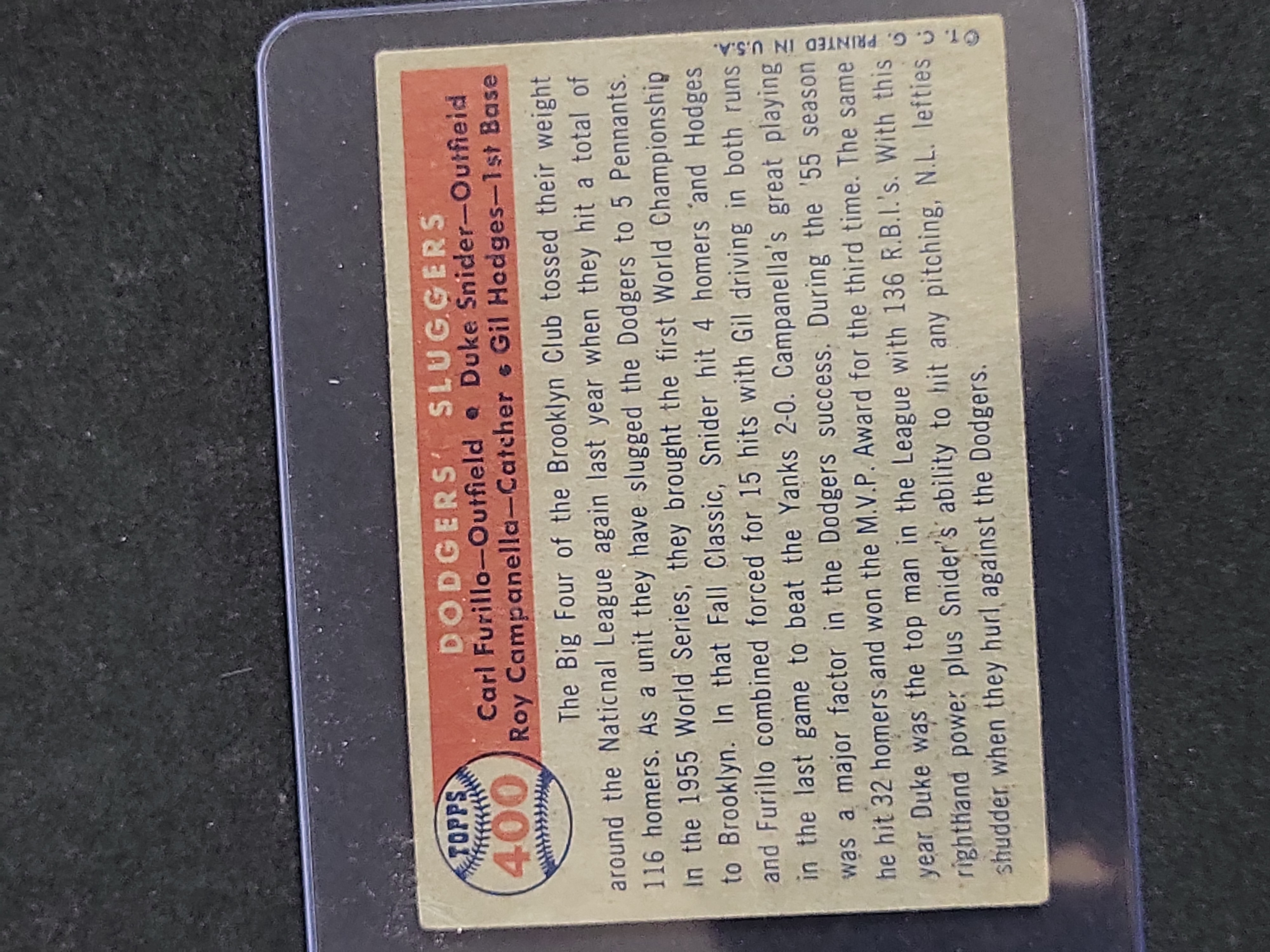 I03876 | 1957 Topps Dodgers' Sluggers Baseball Card #400