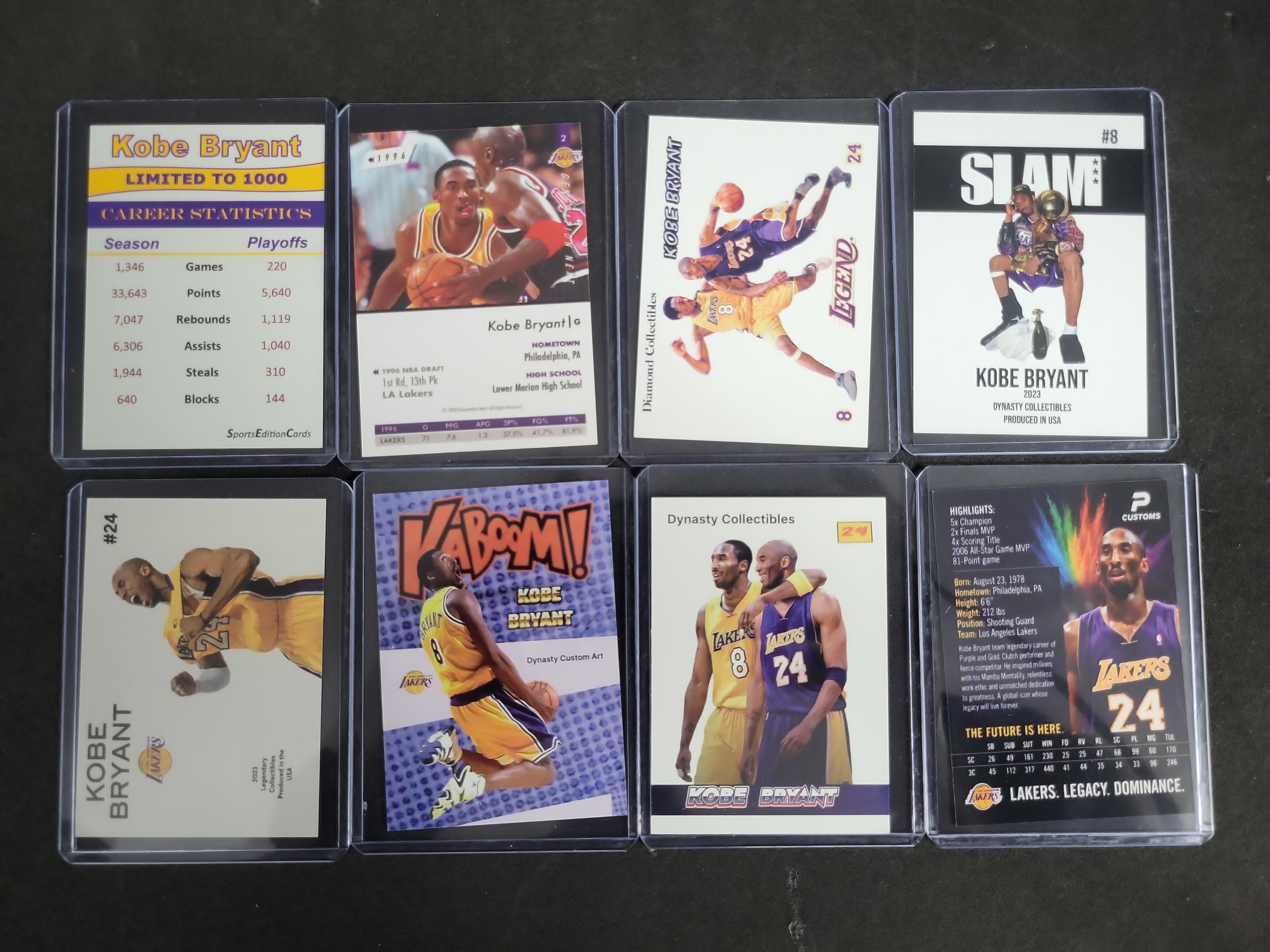 I03282 | A Collection of Eight Kobe Bryant Custom Art and Novelty Basketball Cards