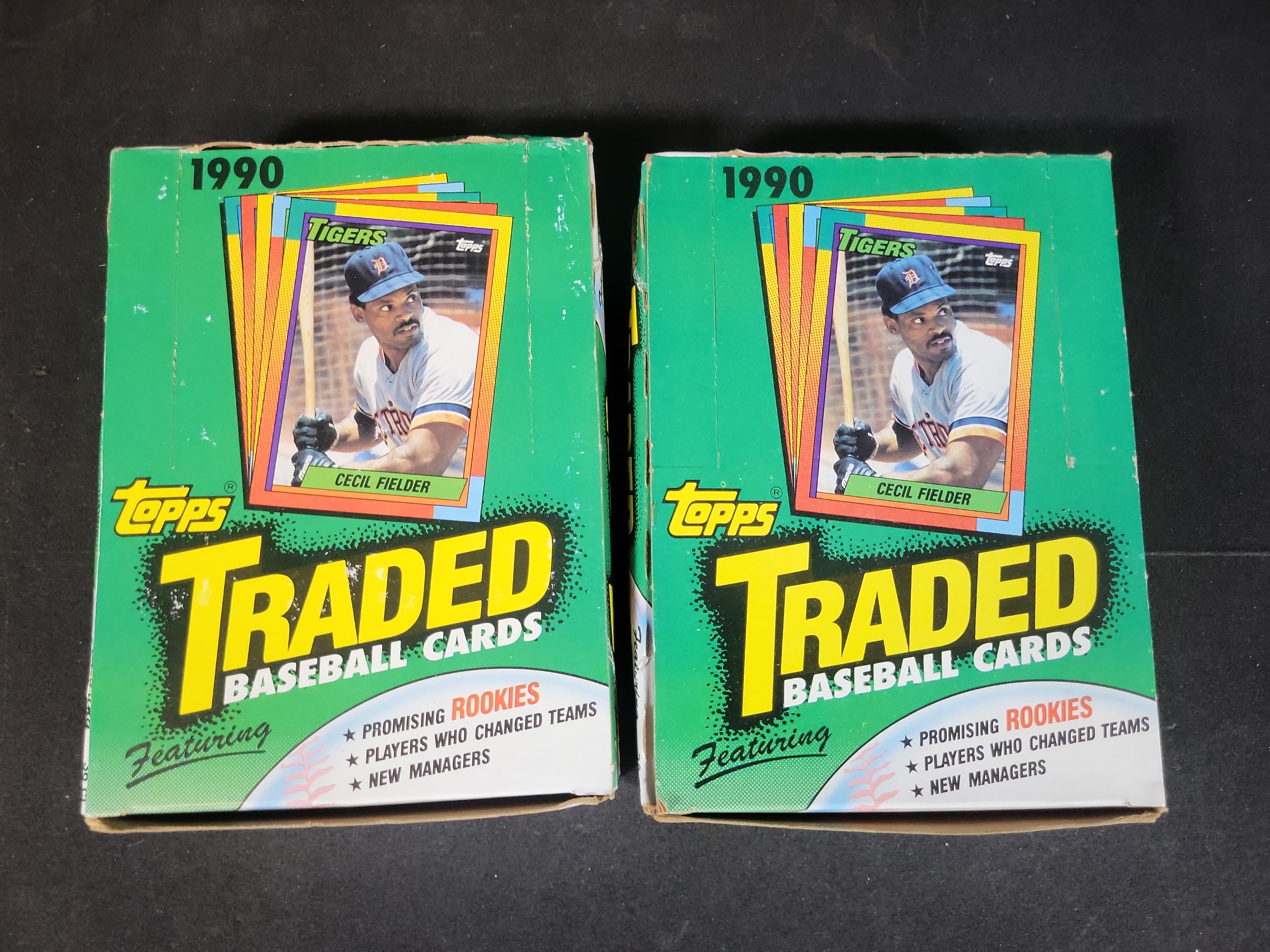 I03231 | A Pair of 1990 Topps Traded Baseball Card Display Boxes with 36 Unopened Packs Each