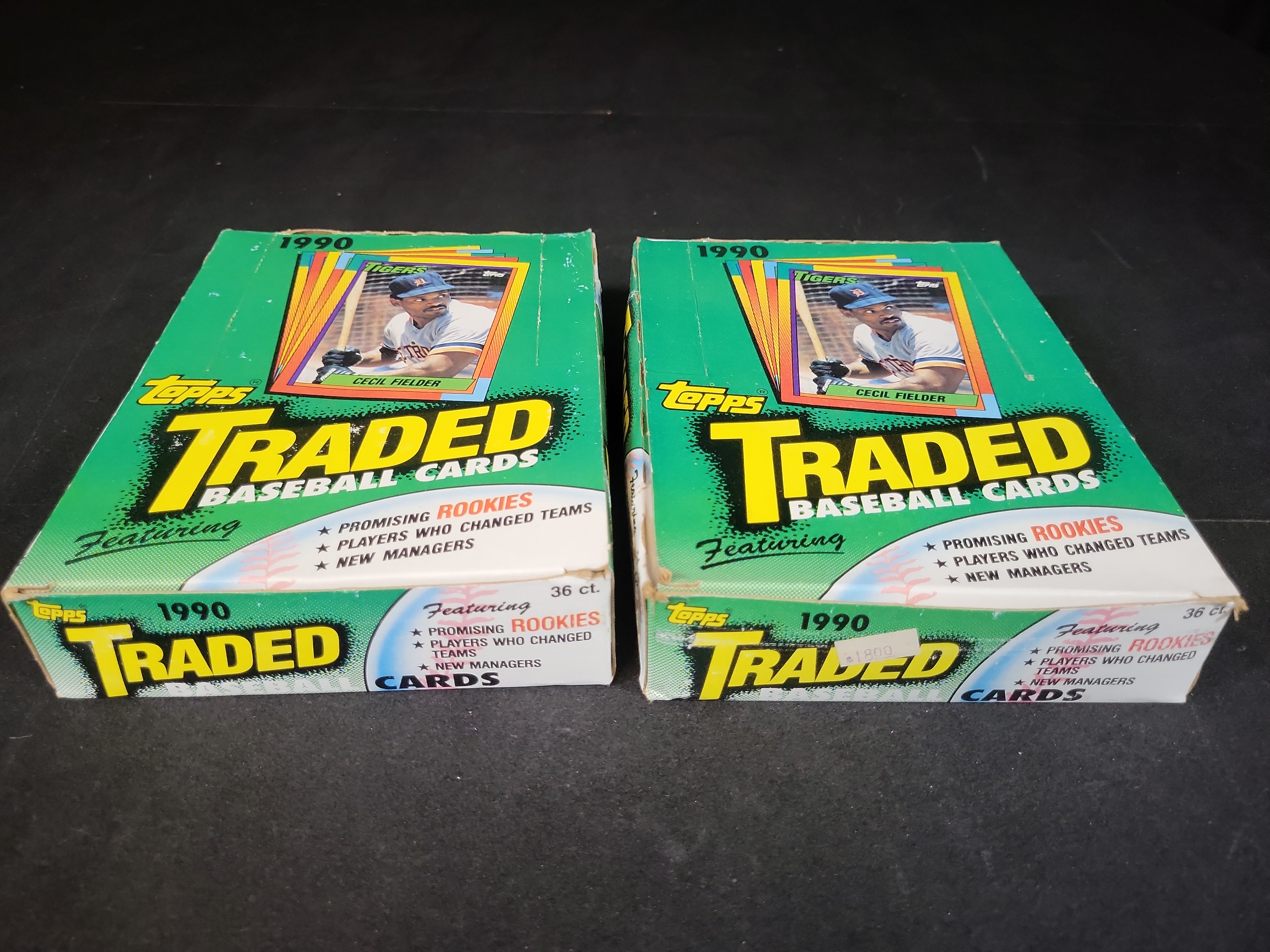 I03231 | A Pair of 1990 Topps Traded Baseball Card Display Boxes with 36 Unopened Packs Each