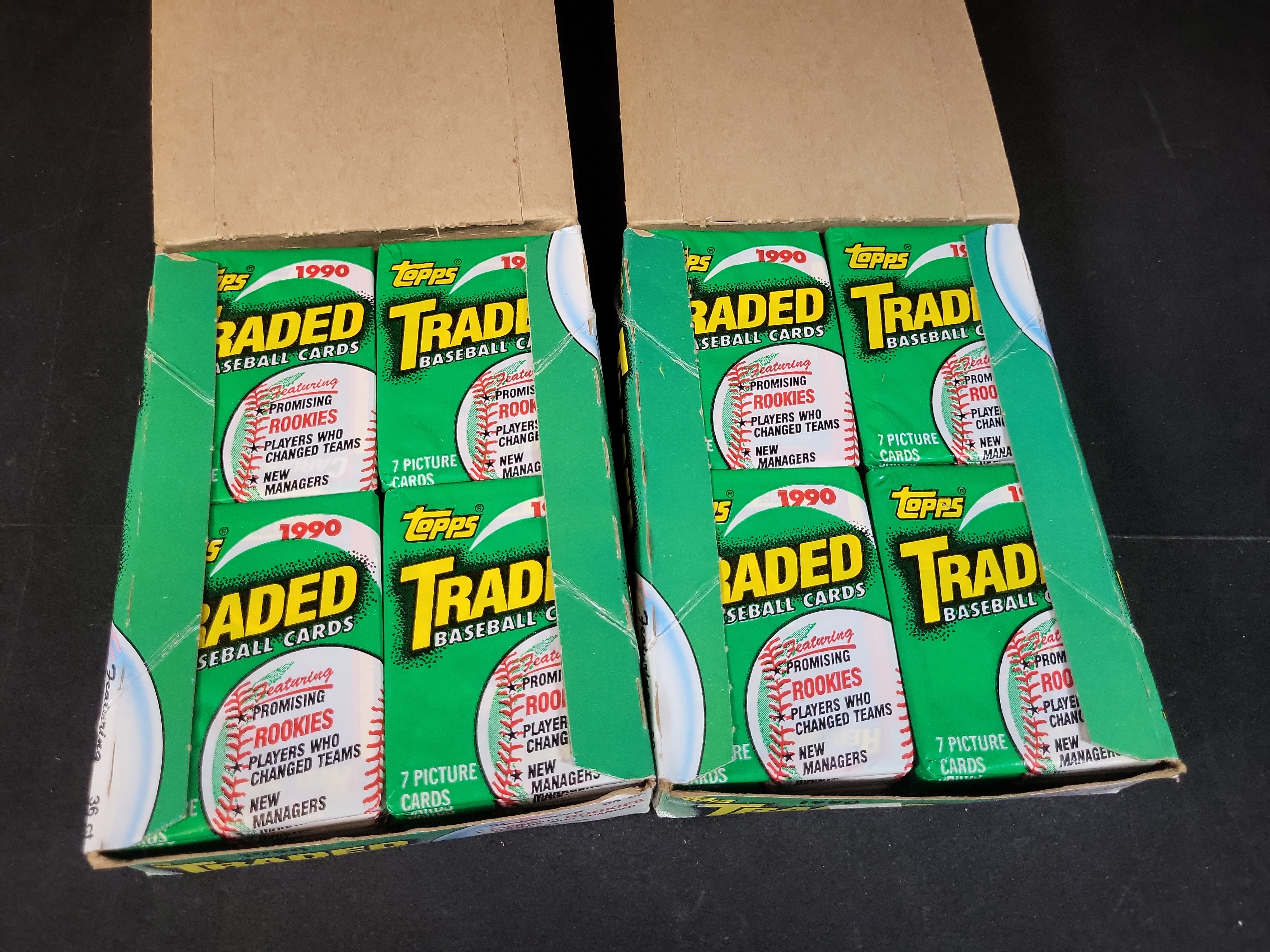 I03231 | A Pair of 1990 Topps Traded Baseball Card Display Boxes with 36 Unopened Packs Each