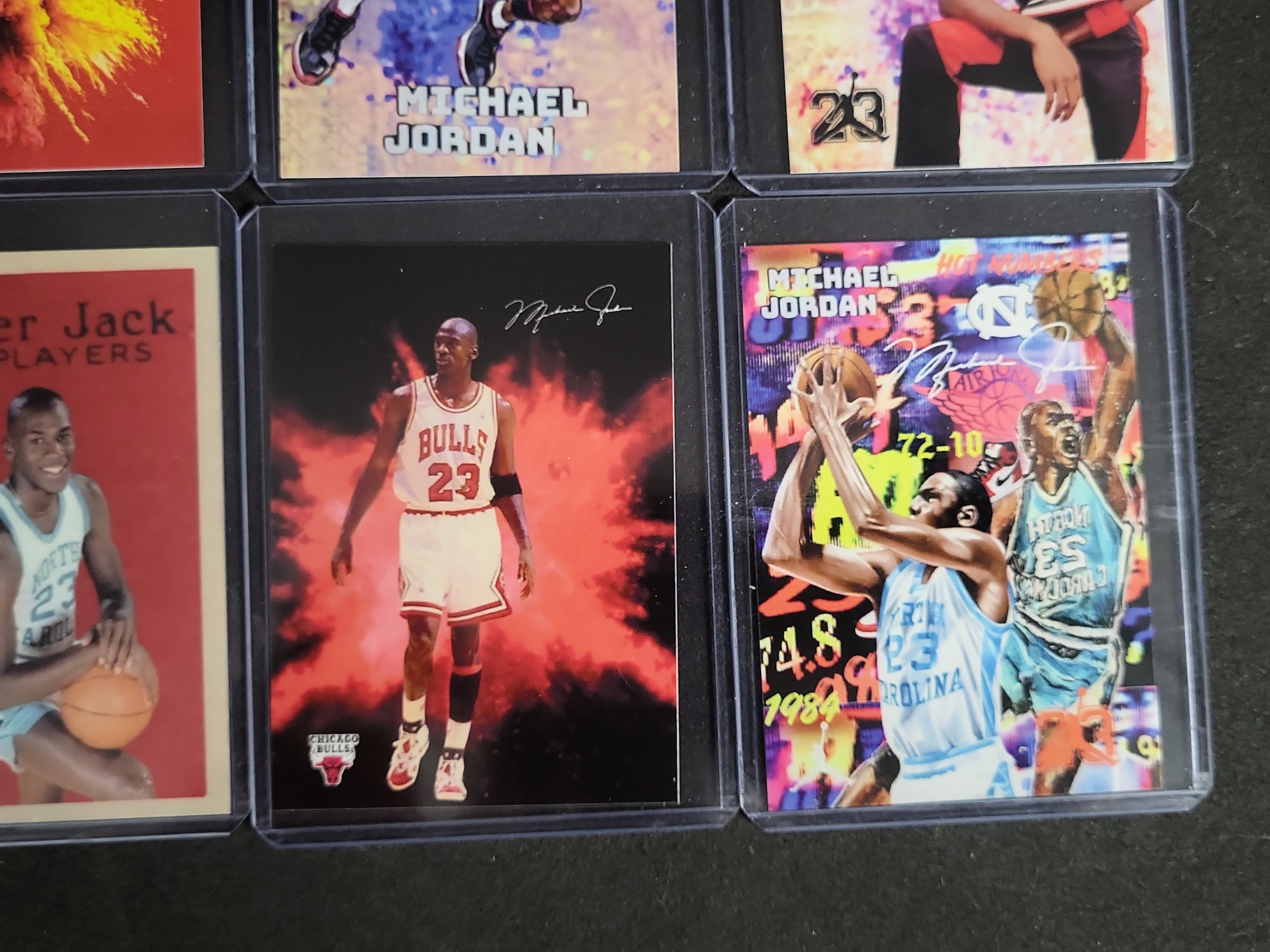 I03272 | Lot of Six Michael Jordan Custom Art and Novelty Basketball Cards Including Kaboom and Cracker Jack Homages