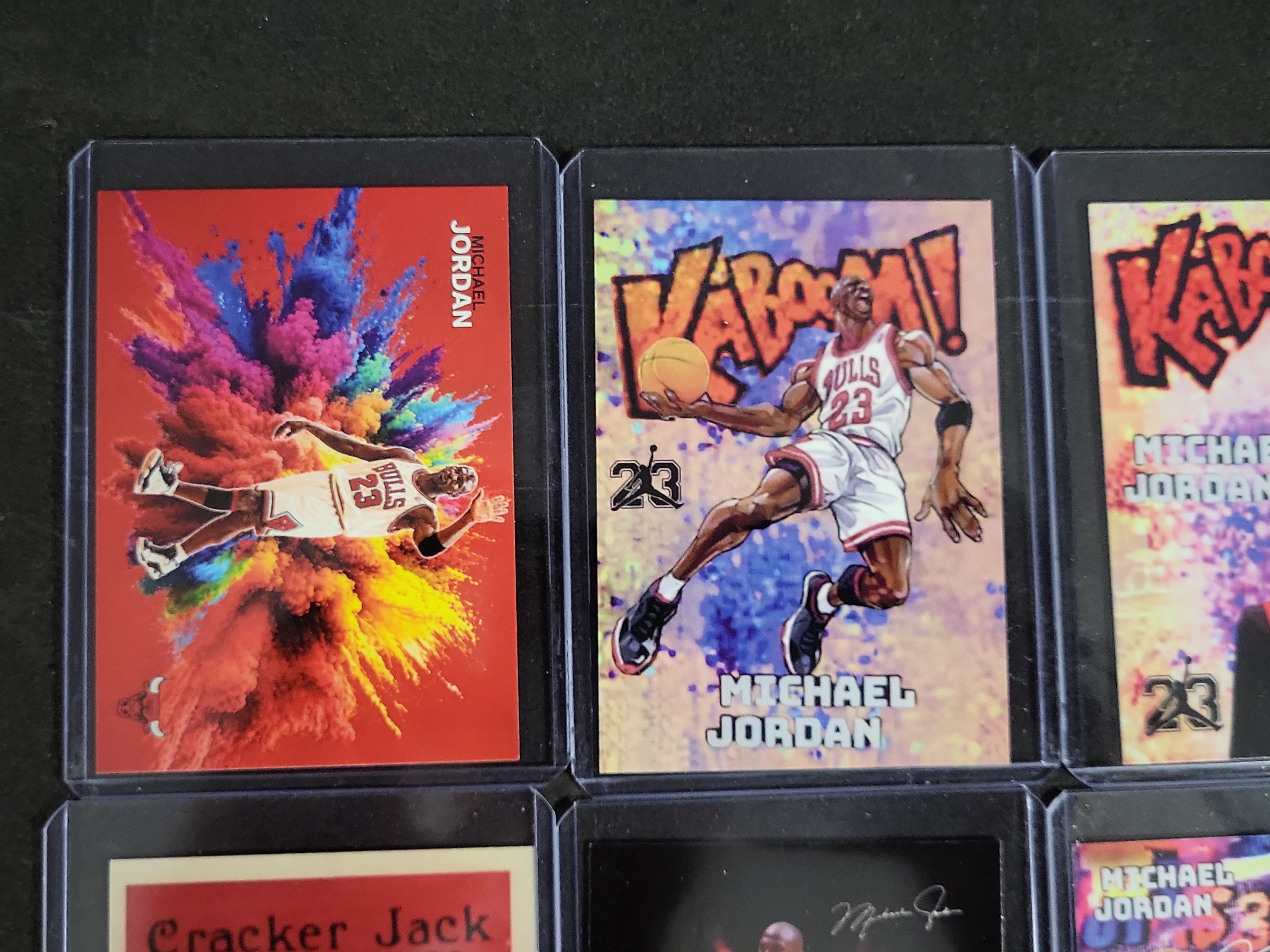 I03272 | Lot of Six Michael Jordan Custom Art and Novelty Basketball Cards Including Kaboom and Cracker Jack Homages