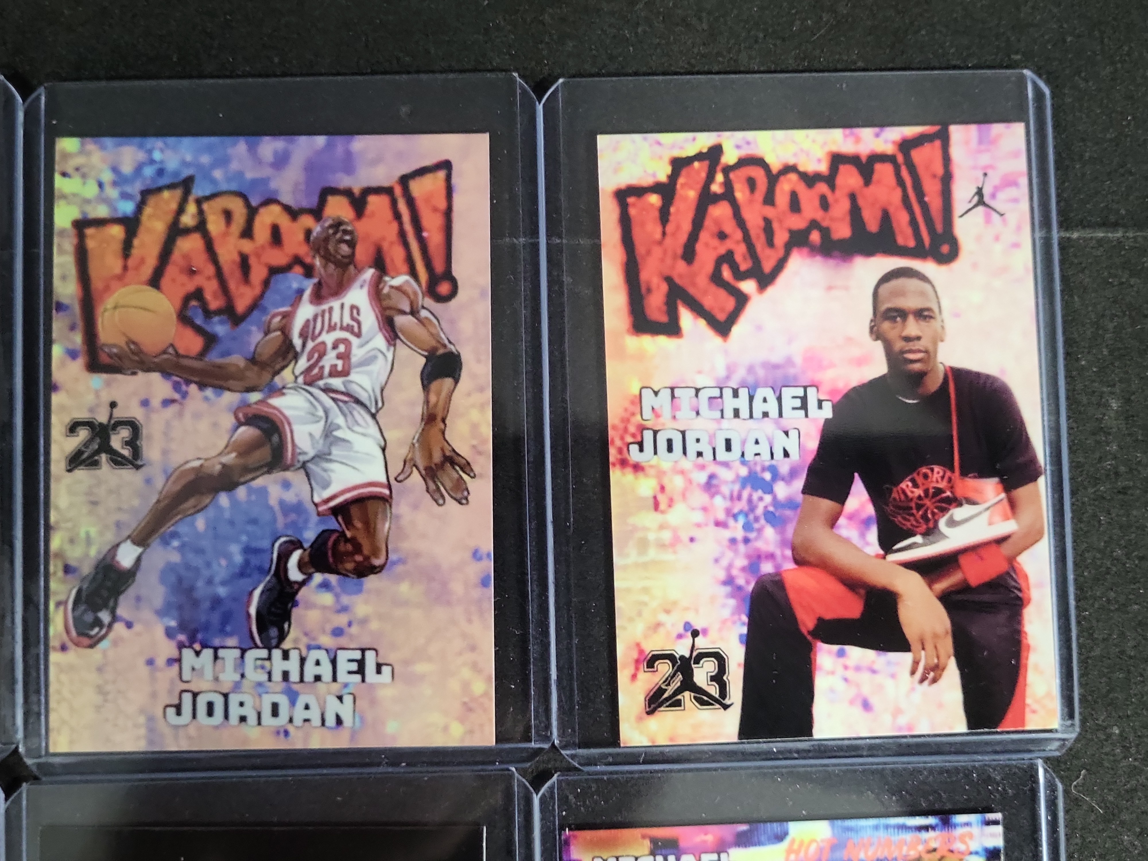 I03272 | Lot of Six Michael Jordan Custom Art and Novelty Basketball Cards Including Kaboom and Cracker Jack Homages