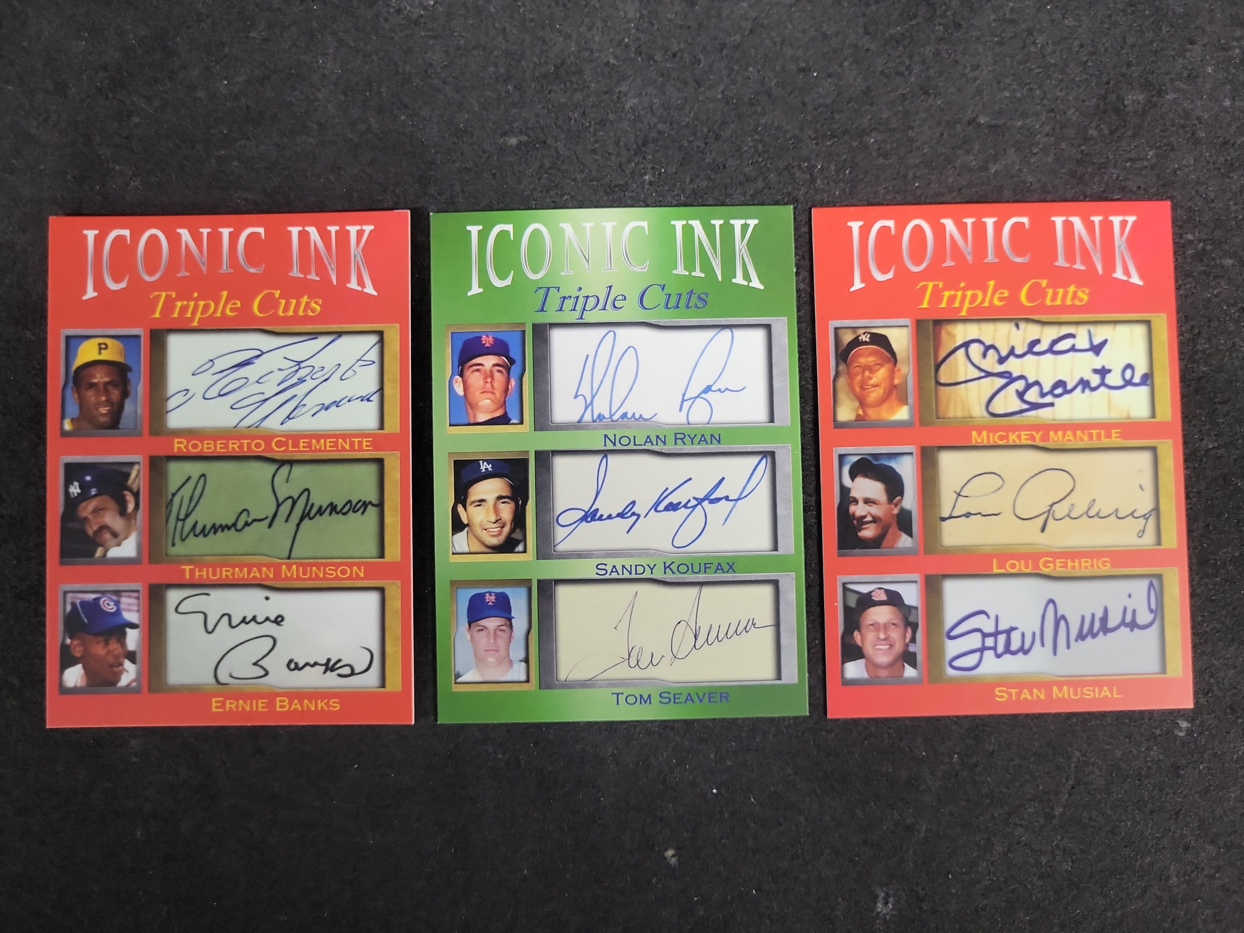 I03589 | Three Iconic Ink Triple Cuts Baseball Cards Facsimile Autographs