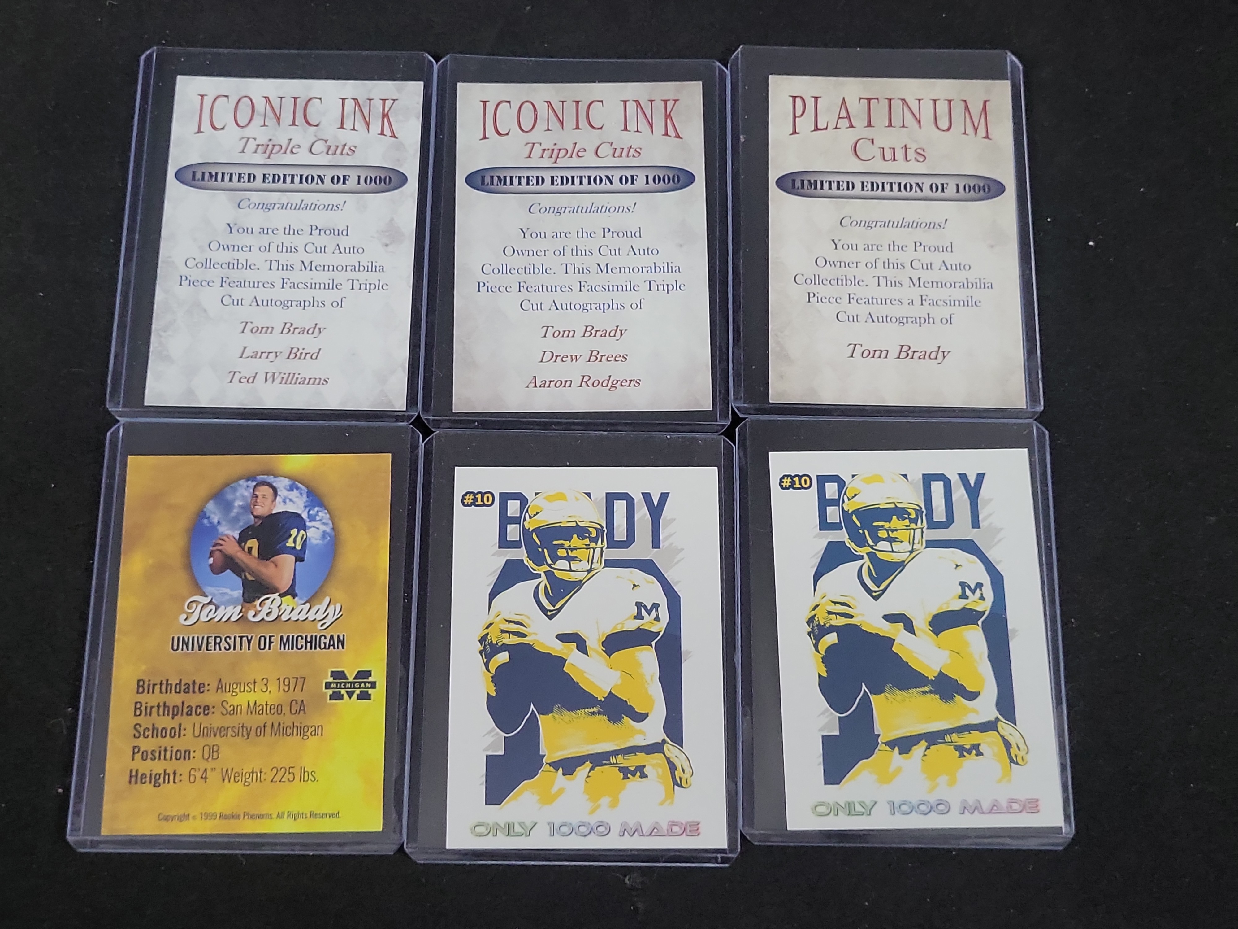 I01820 | A Set of Six Tom Brady Custom Unlicensed Trading Cards with Facsimile Autographs