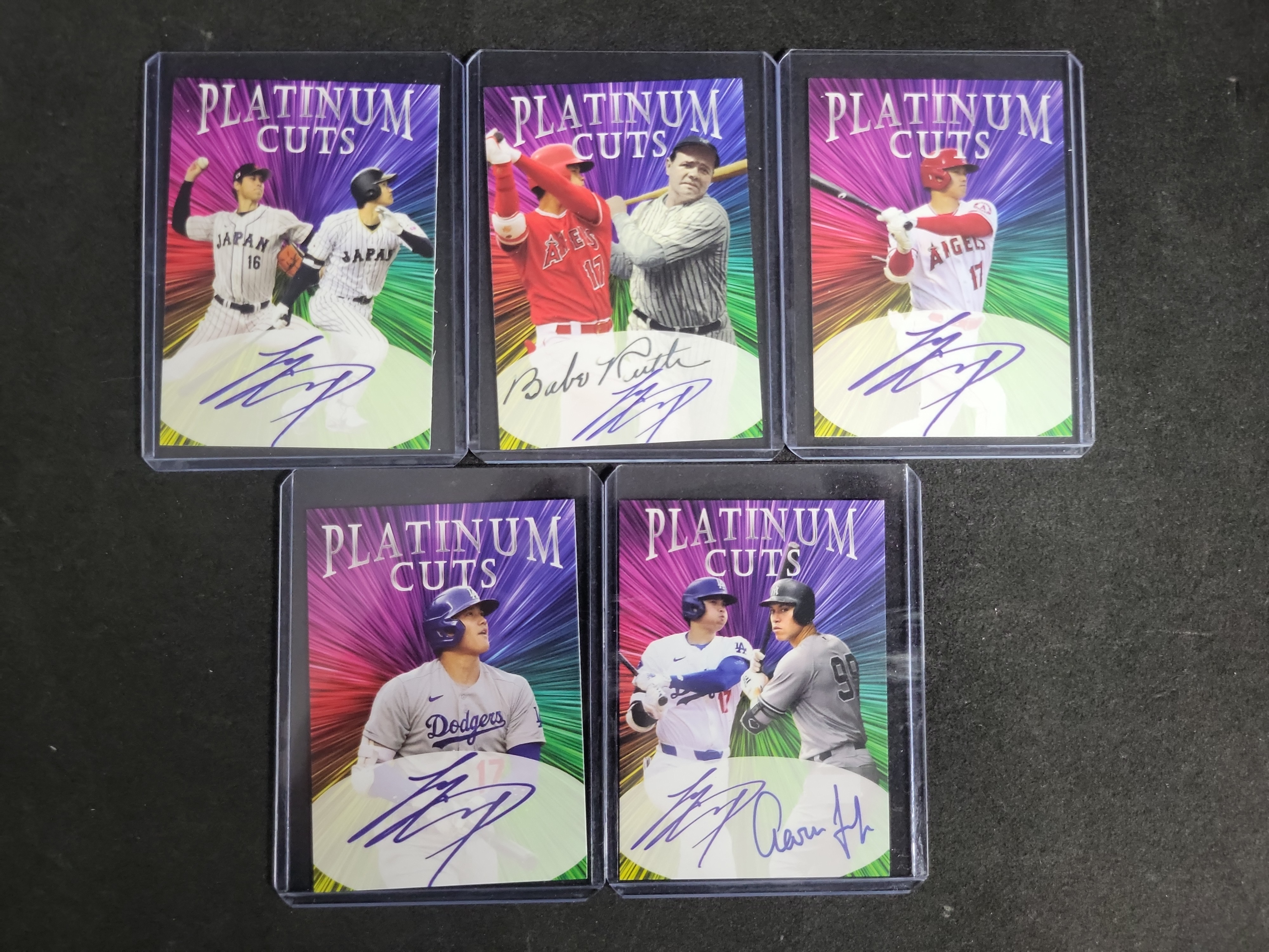 I03291 | Lot of (5) Unlicensed Platinum Cuts Facsimile Autograph Trading Cards Featuring Shohei Ohtani