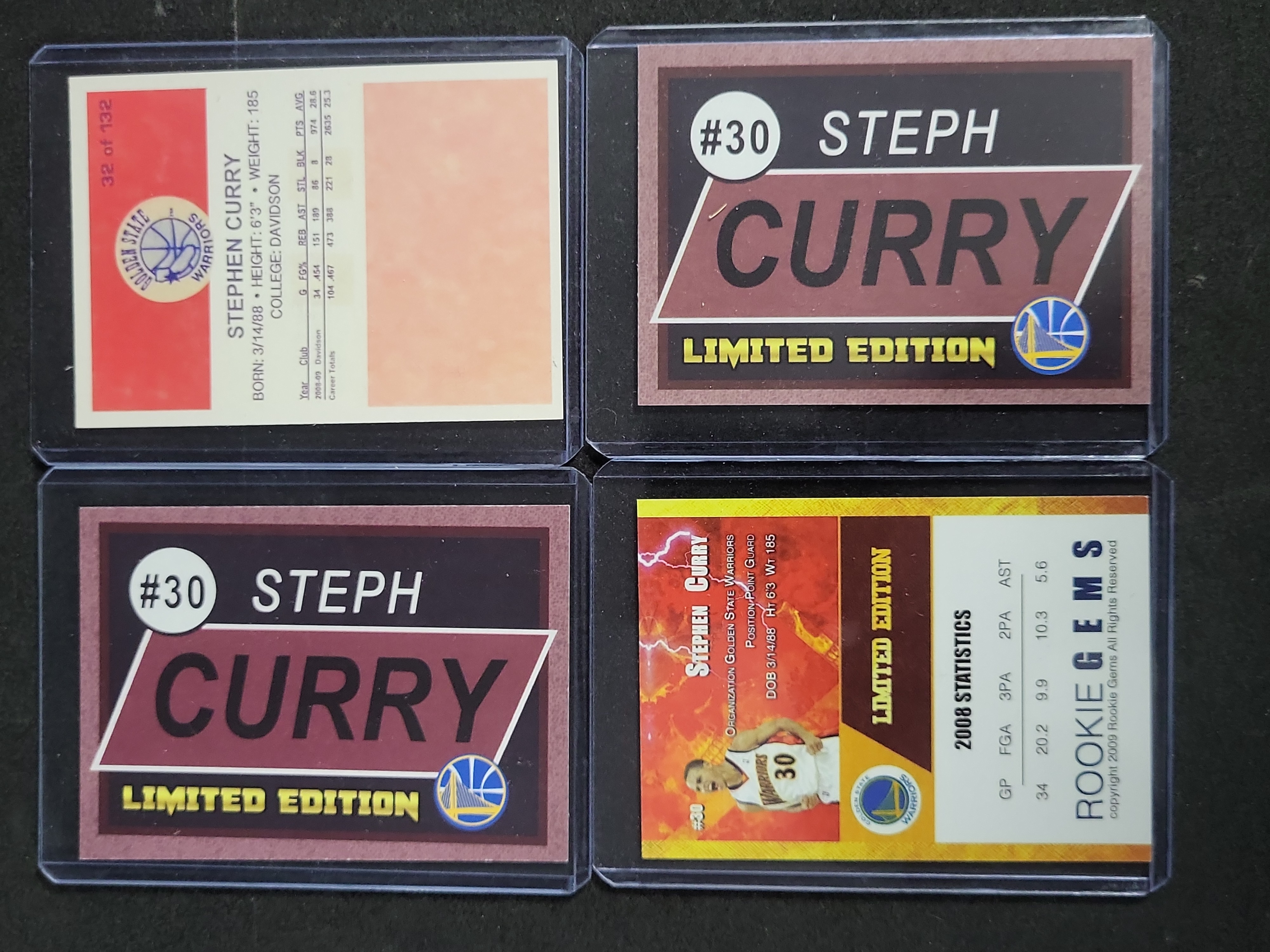 I03271 | A Collection of Four Stephen Curry Unlicensed Custom and Tribute Rookie Style Basketball Cards