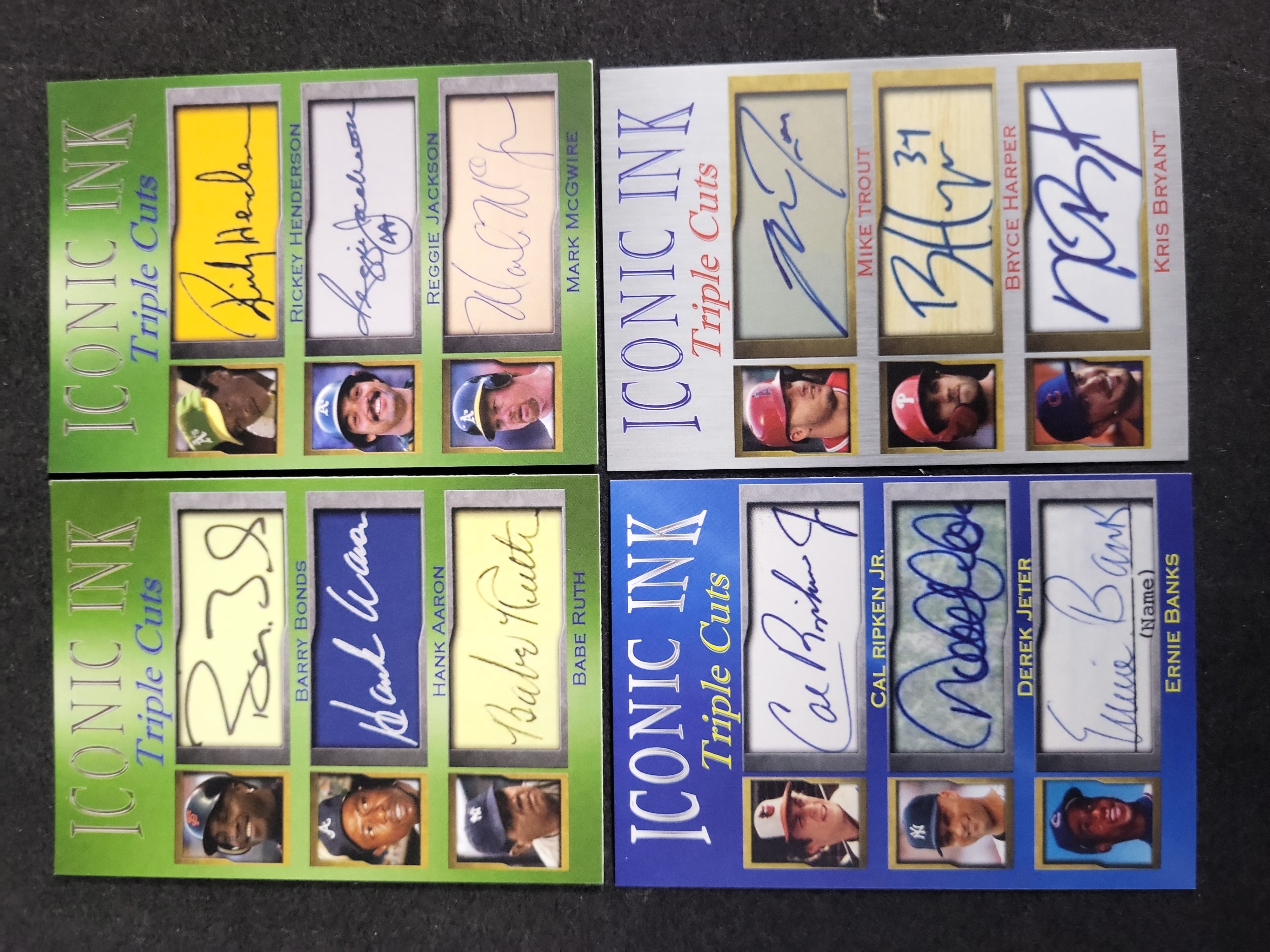 I03590 | A Set of Four Iconic Ink Triple Cuts Baseball Trading Cards with Facsimile Autographs