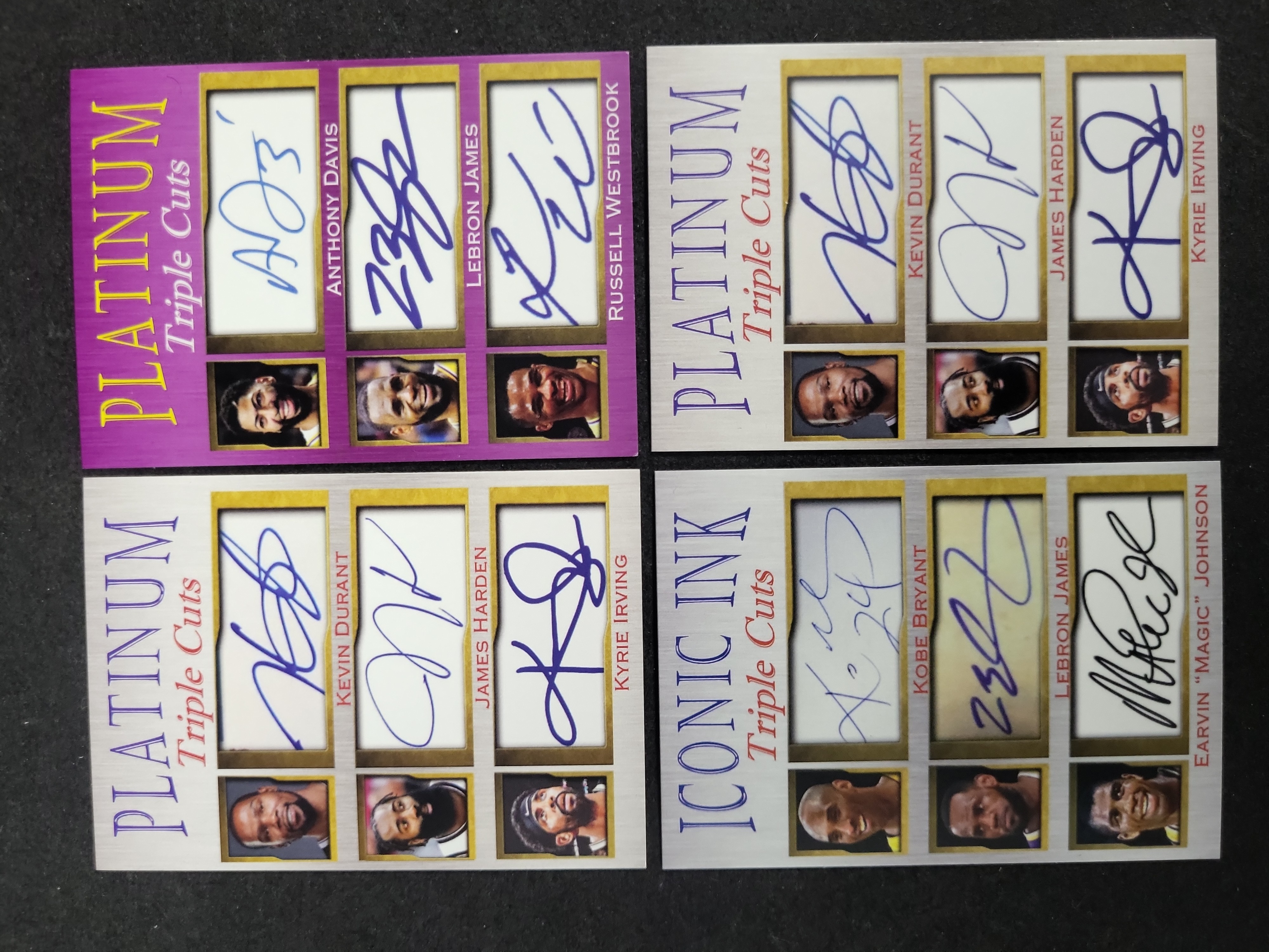 I03591 | A Lot of Four Modern Basketball Facsimile Cut Signature Triple Collectible Cards