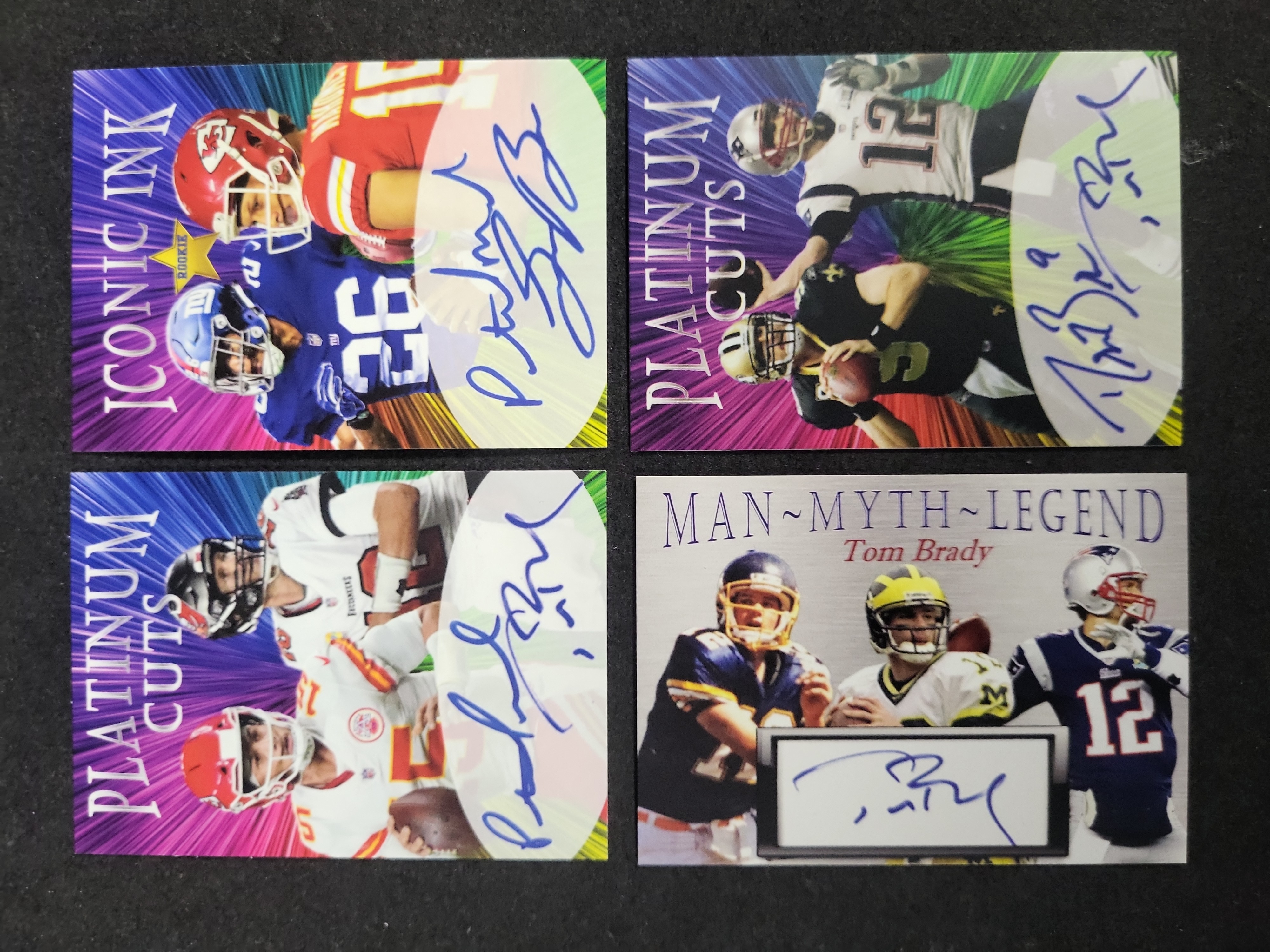 I03597 | Four Modern Unlicensed Custom Football Trading Cards with Facsimile Autographs