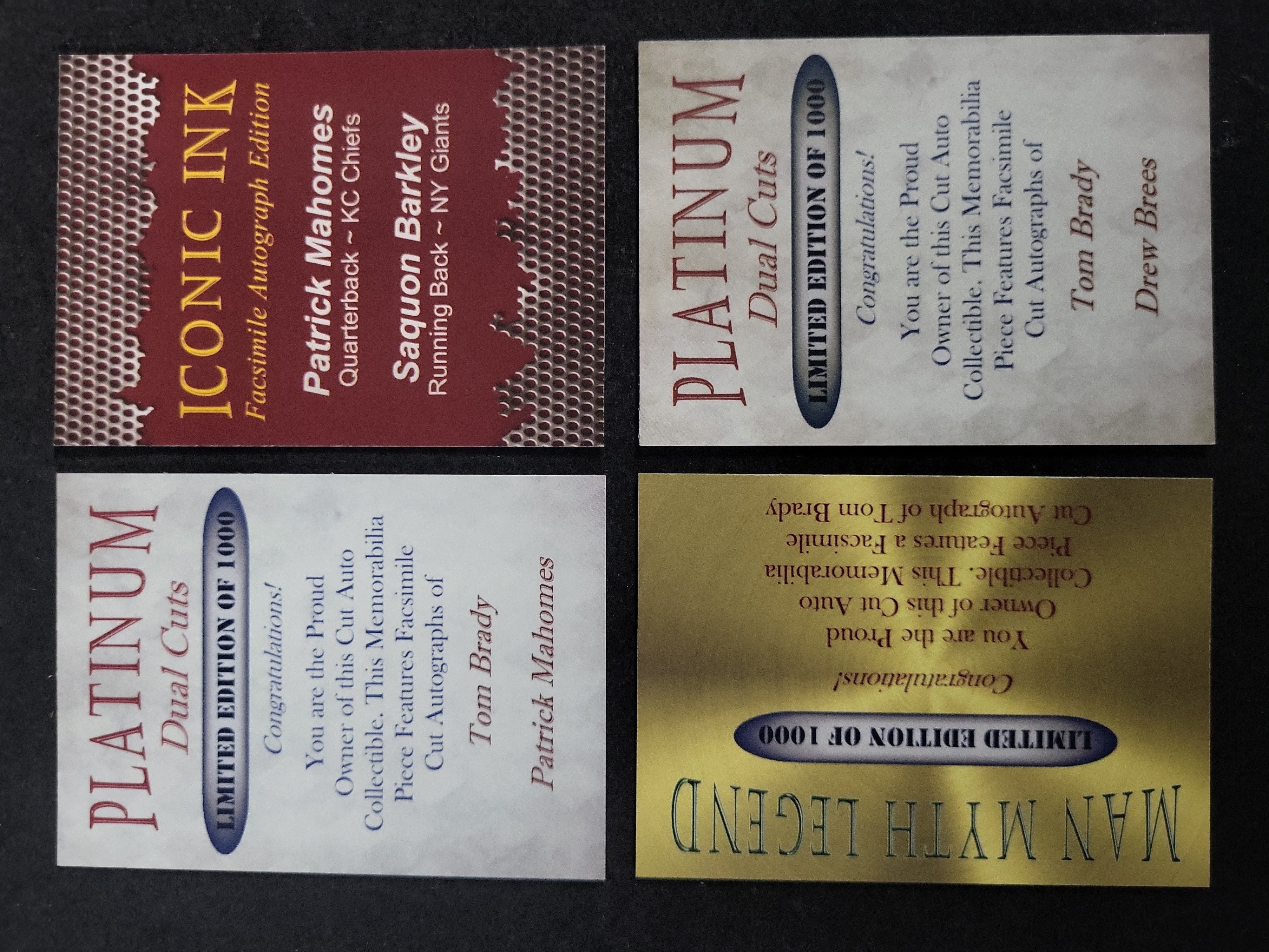 I03597 | Four Modern Unlicensed Custom Football Trading Cards with Facsimile Autographs