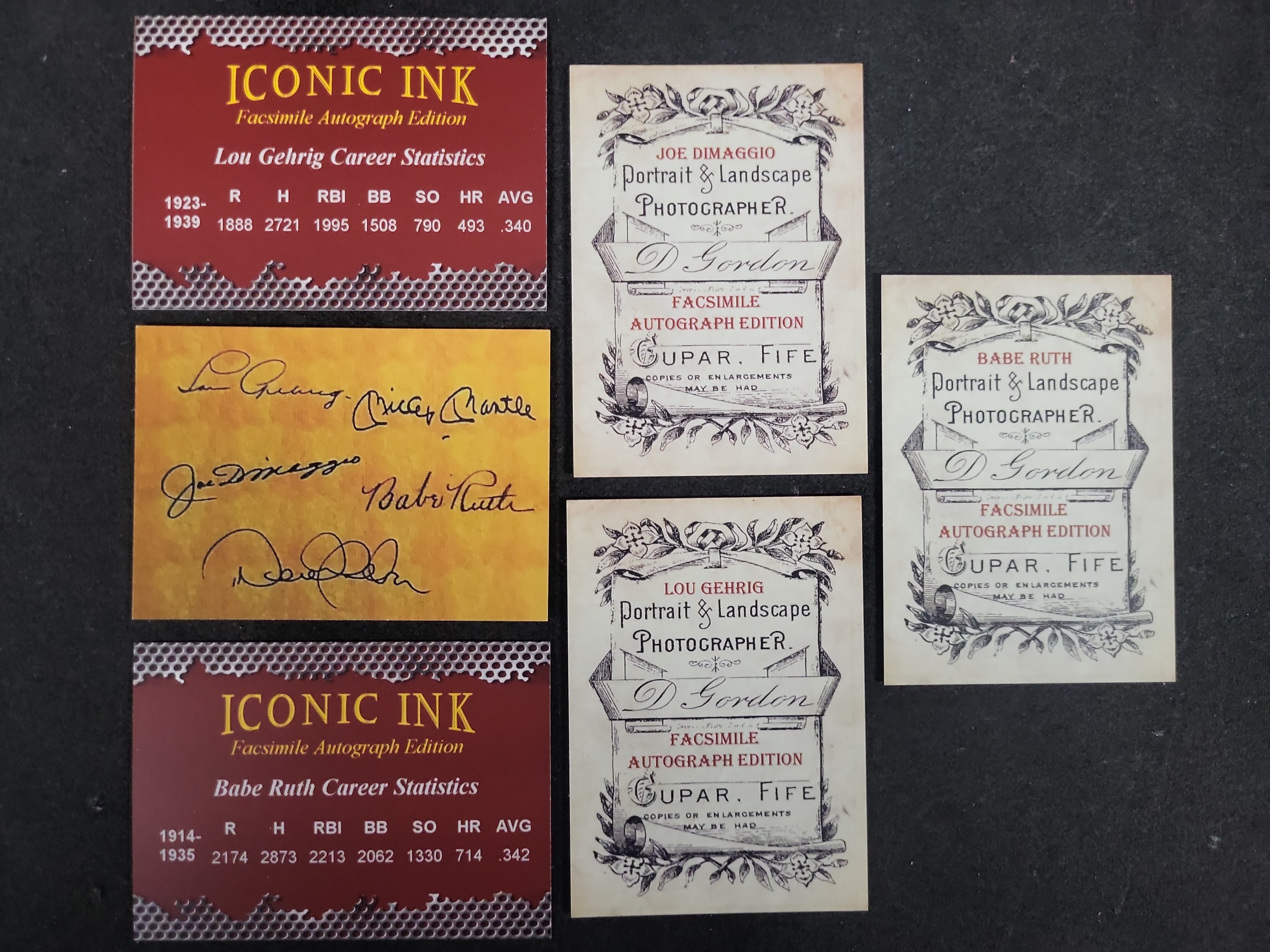 I03598 | A Collection of Six New York Yankees Facsimile Autograph Baseball Cards Including Iconic Ink and D. Gordon Series
