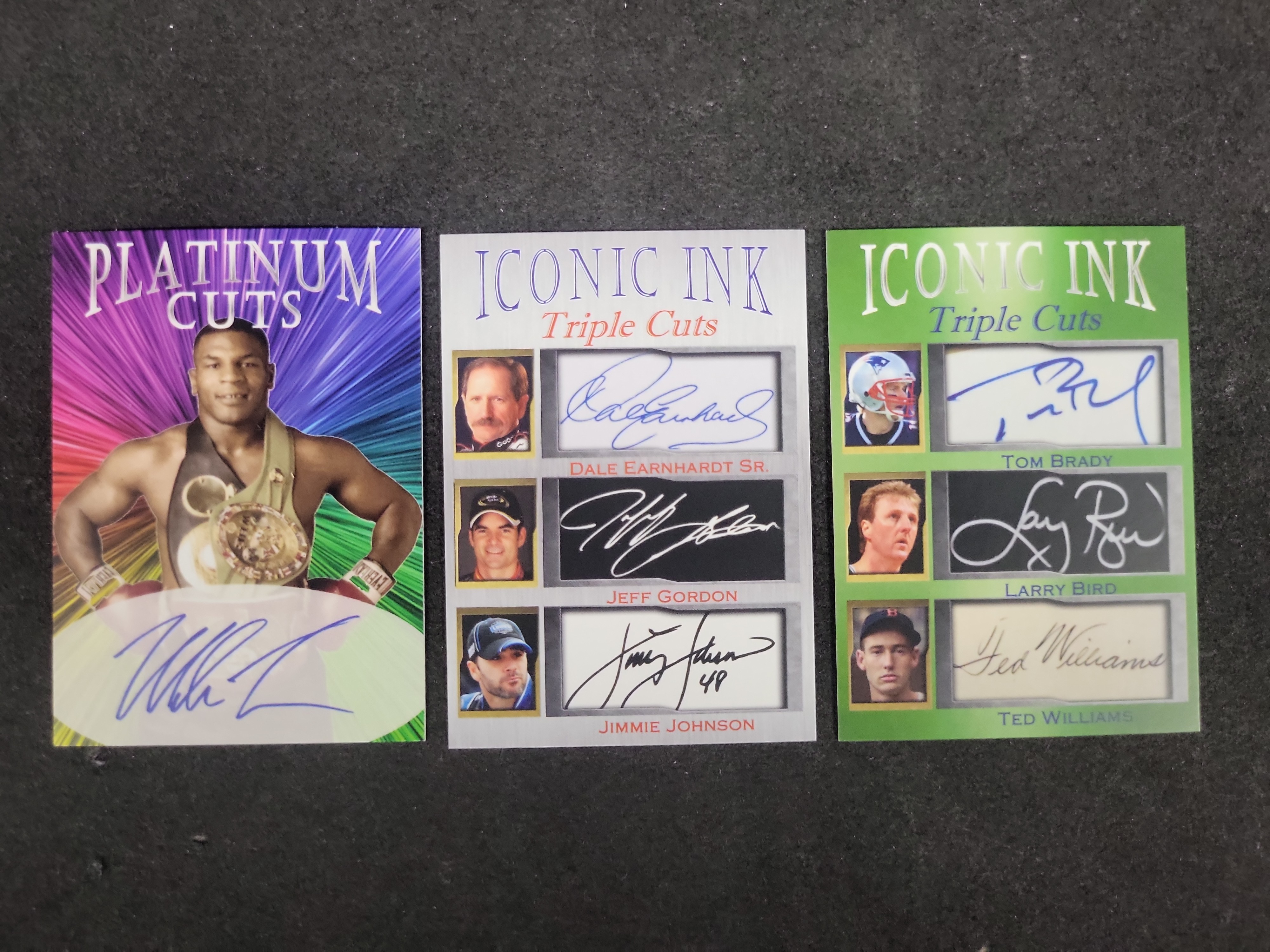 I03603 | A Trio of Iconic Ink and Platinum Cuts Sports Trading Cards with Facsimile Autographs