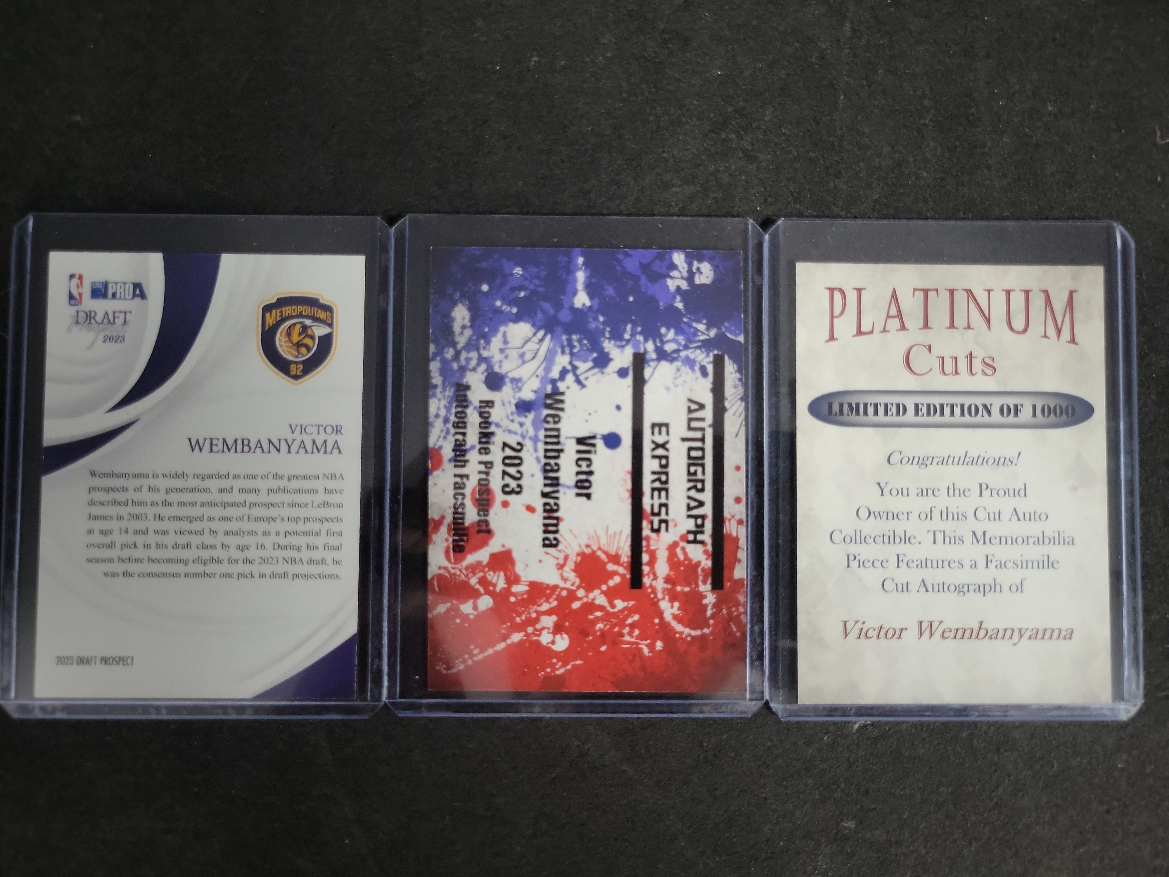 I03275 | A Trio of Victor Wembanyama Unlicensed Custom Basketball Cards with Facsimile Autographs