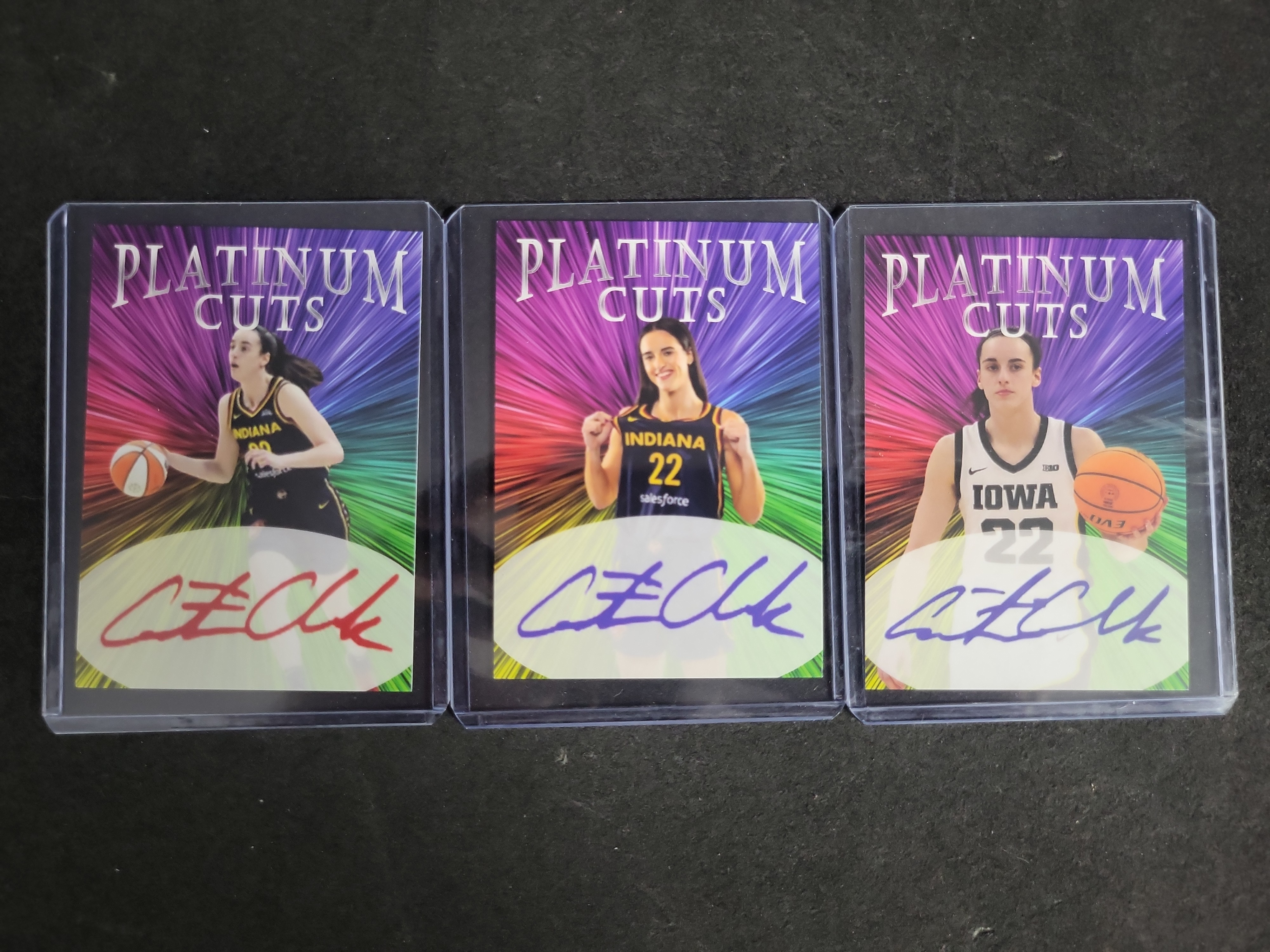 I03292 | A Trio of Caitlin Clark Platinum Cuts Custom Facsimile Autograph Trading Cards