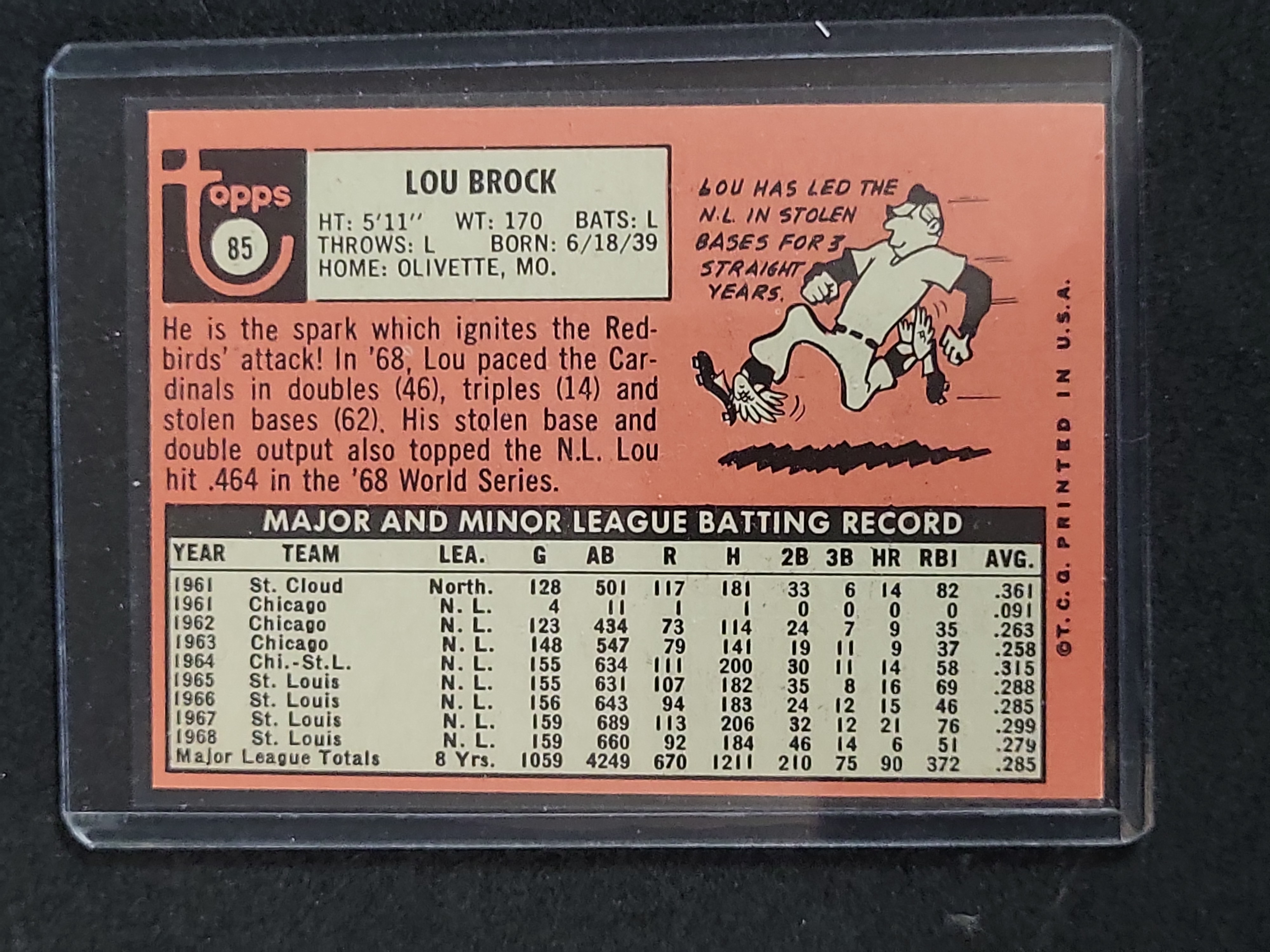 I03127 | 1969 Topps Lou Brock #85 Baseball Card St. Louis Cardinals