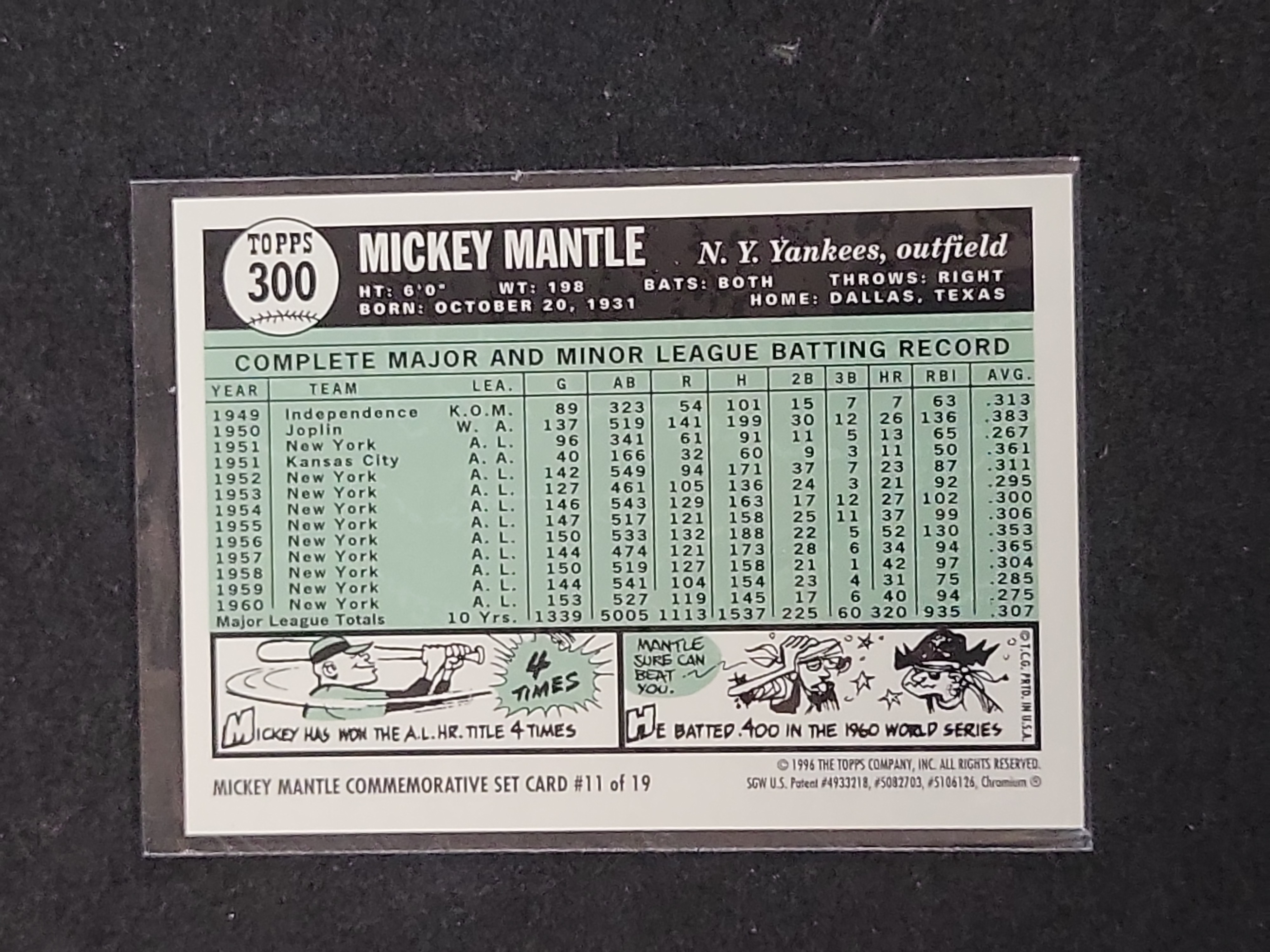 I03153 | 1996 Topps Finest Mickey Mantle Commemorative Set Trading Card Number 11 of 19