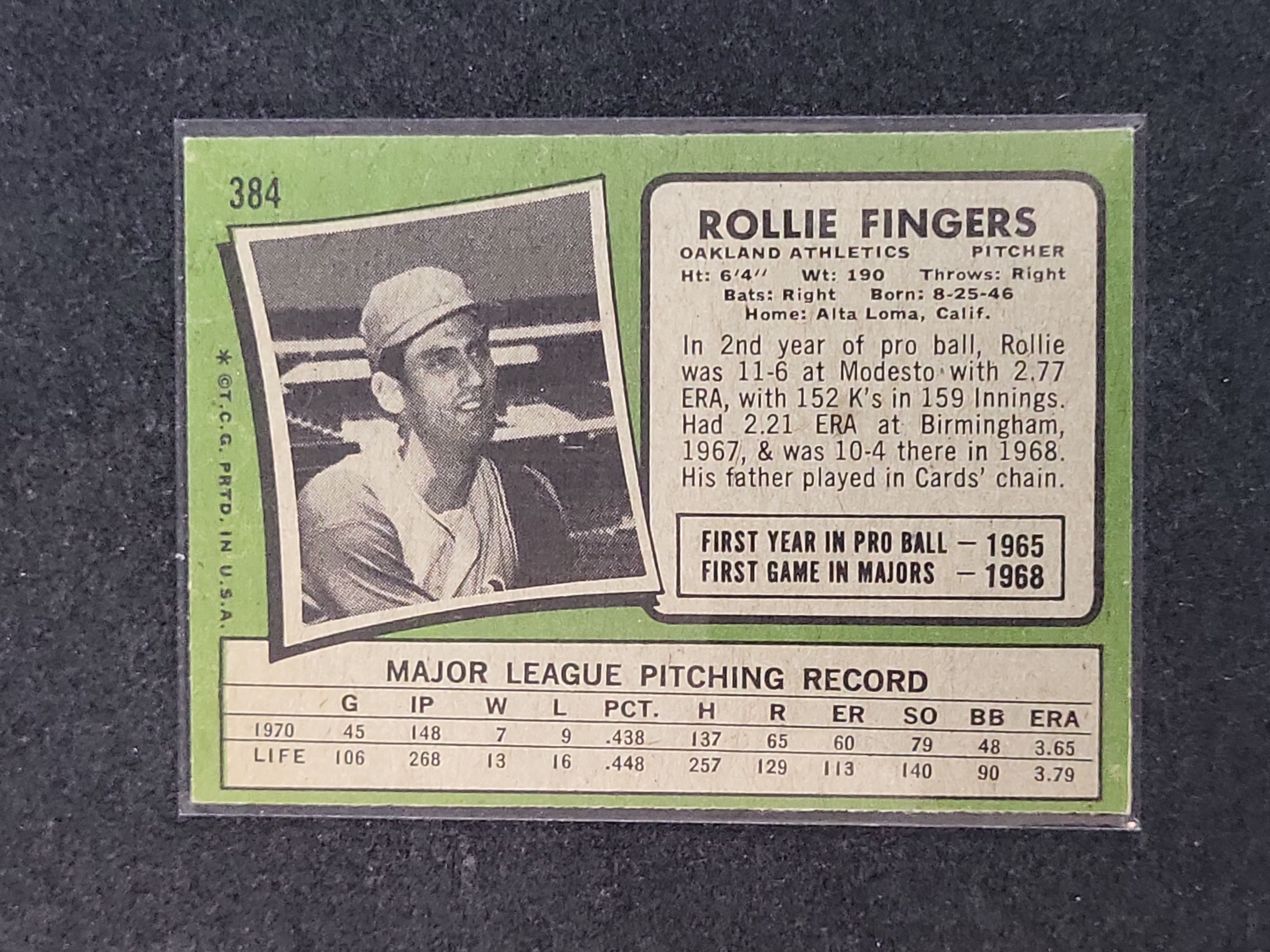 I03136 | 1971 Topps Rollie Fingers #384 Oakland Athletics Baseball Card