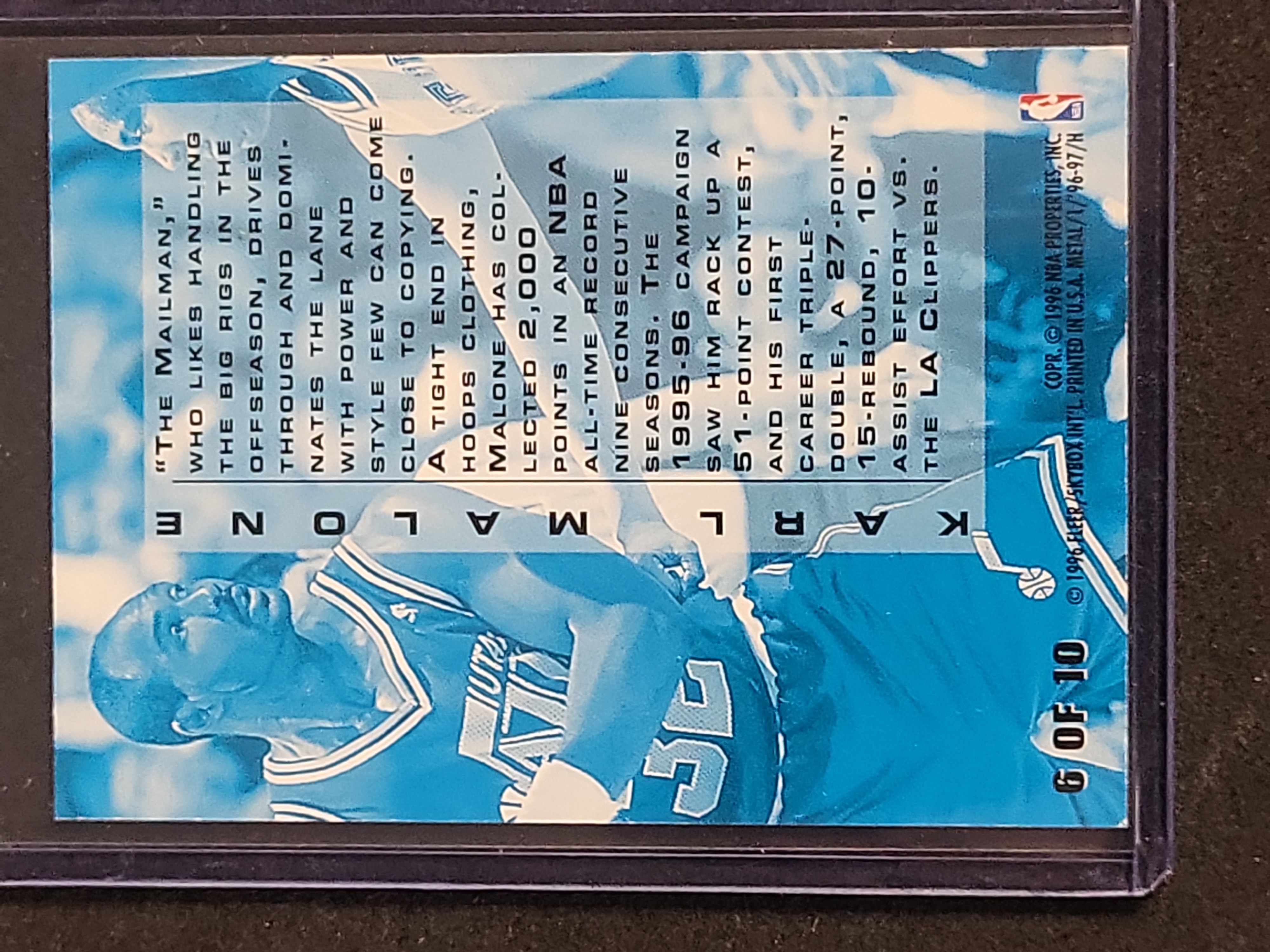 I03815 | 1996-97 Fleer Metal Maximum Metal Karl Malone Basketball Trading Card Insert No. 6 of 10